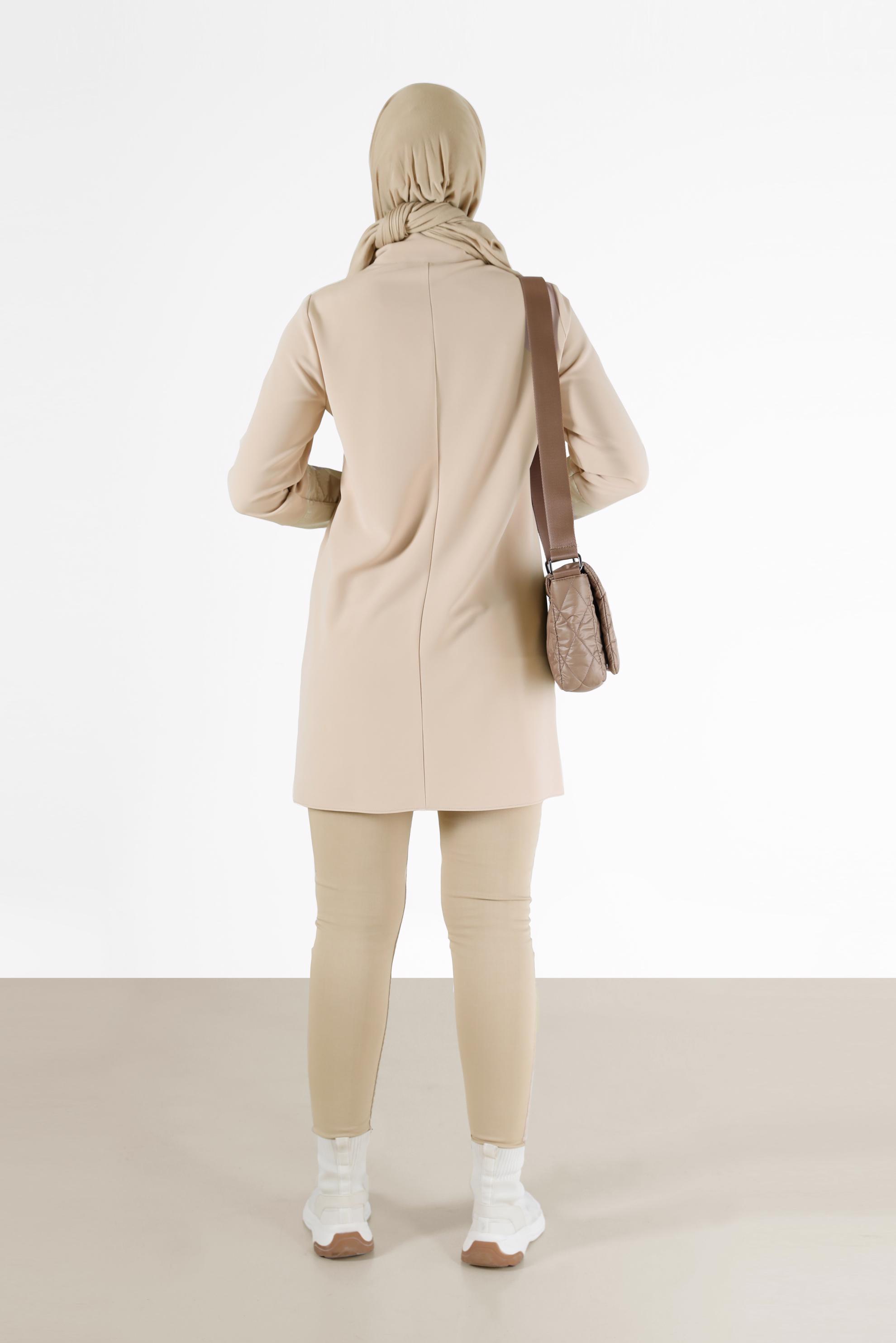 Tesettür giyim BEJ YAZI BASKILI TUNİK 42255 