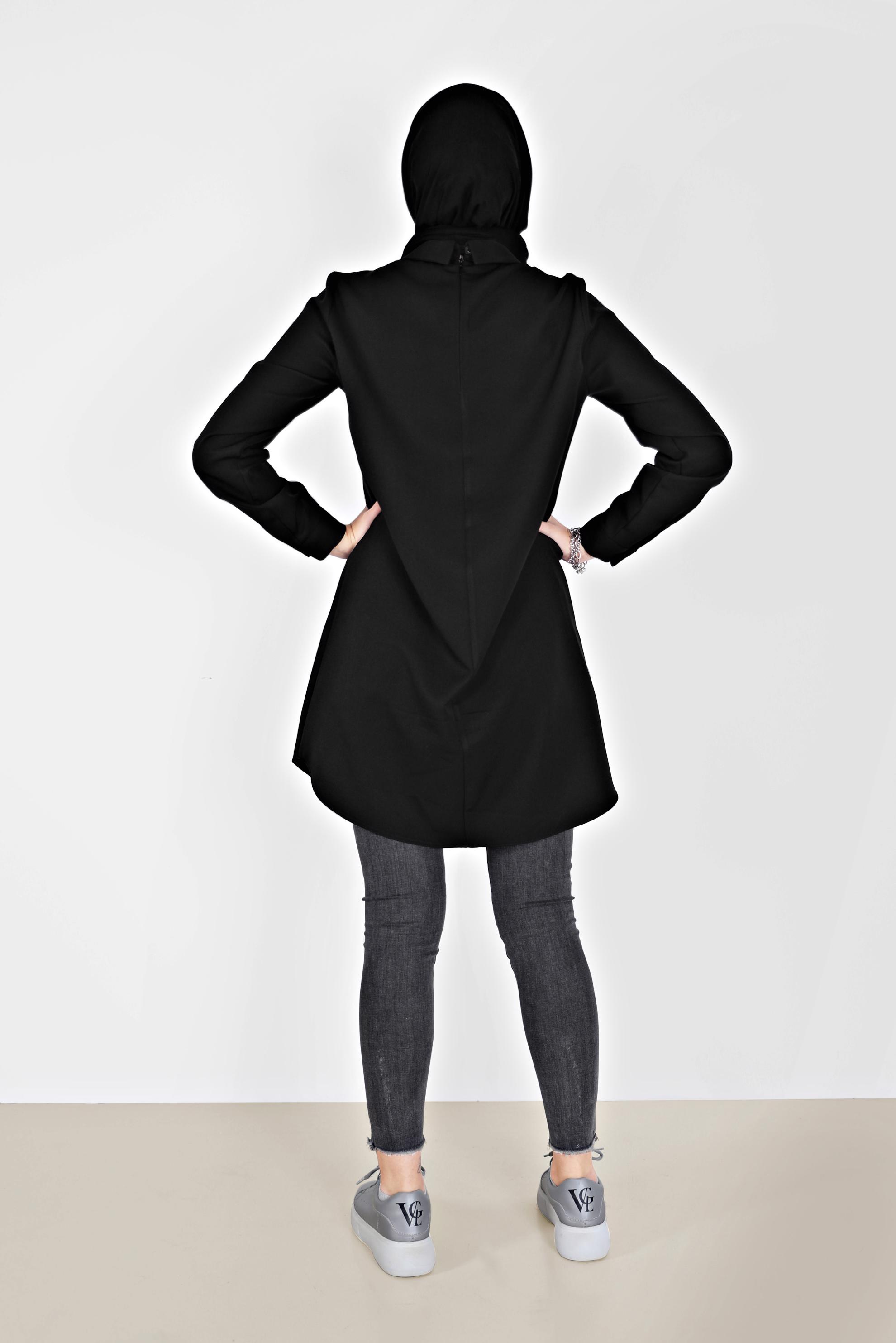 Tesettür giyim SİYAH DÜĞME DETAYLI TUNİK 42257 