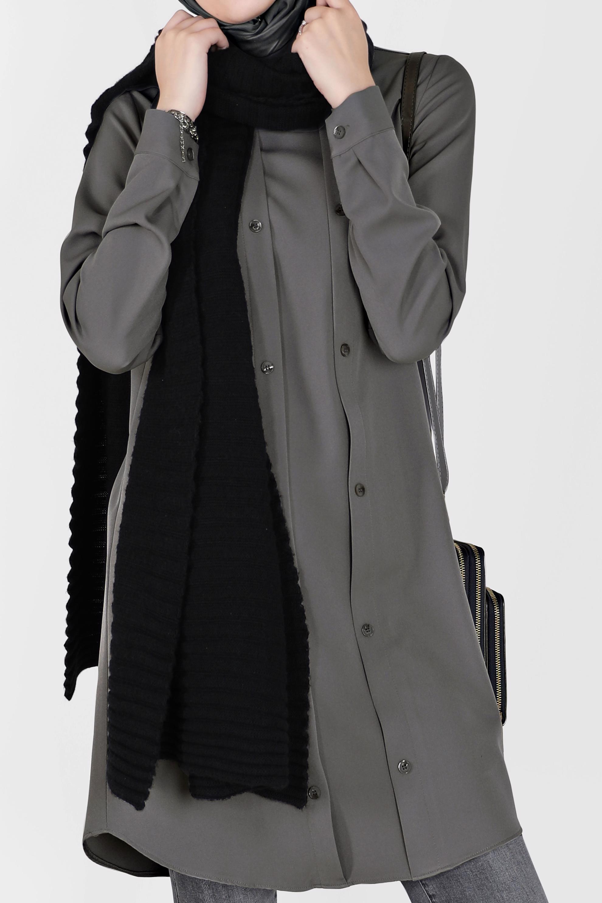 Tesettür giyim GRİ DÜĞME DETAYLI TUNİK 42257 