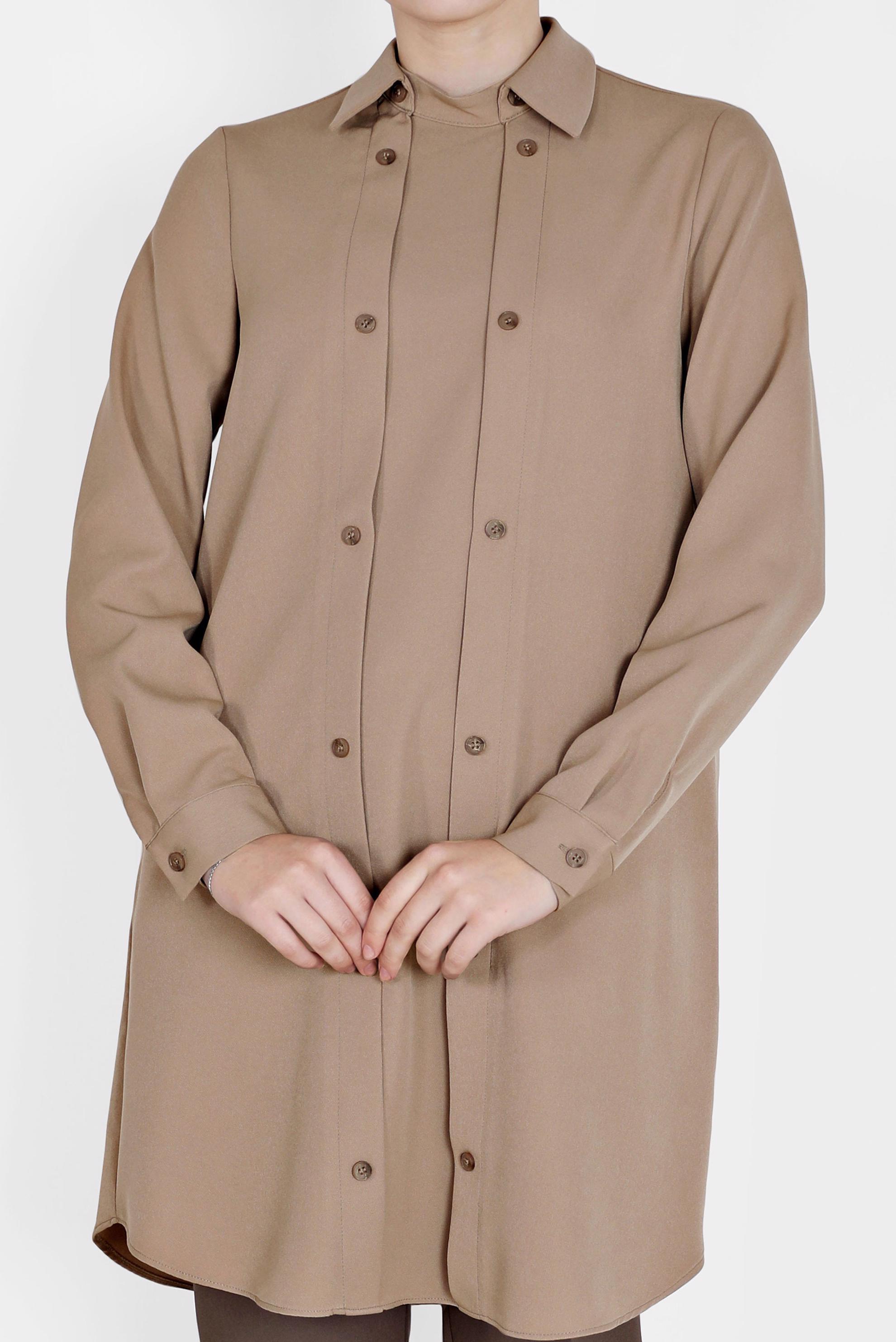 Tesettür giyim KAHVE DÜĞME DETAYLI TUNİK 42257 