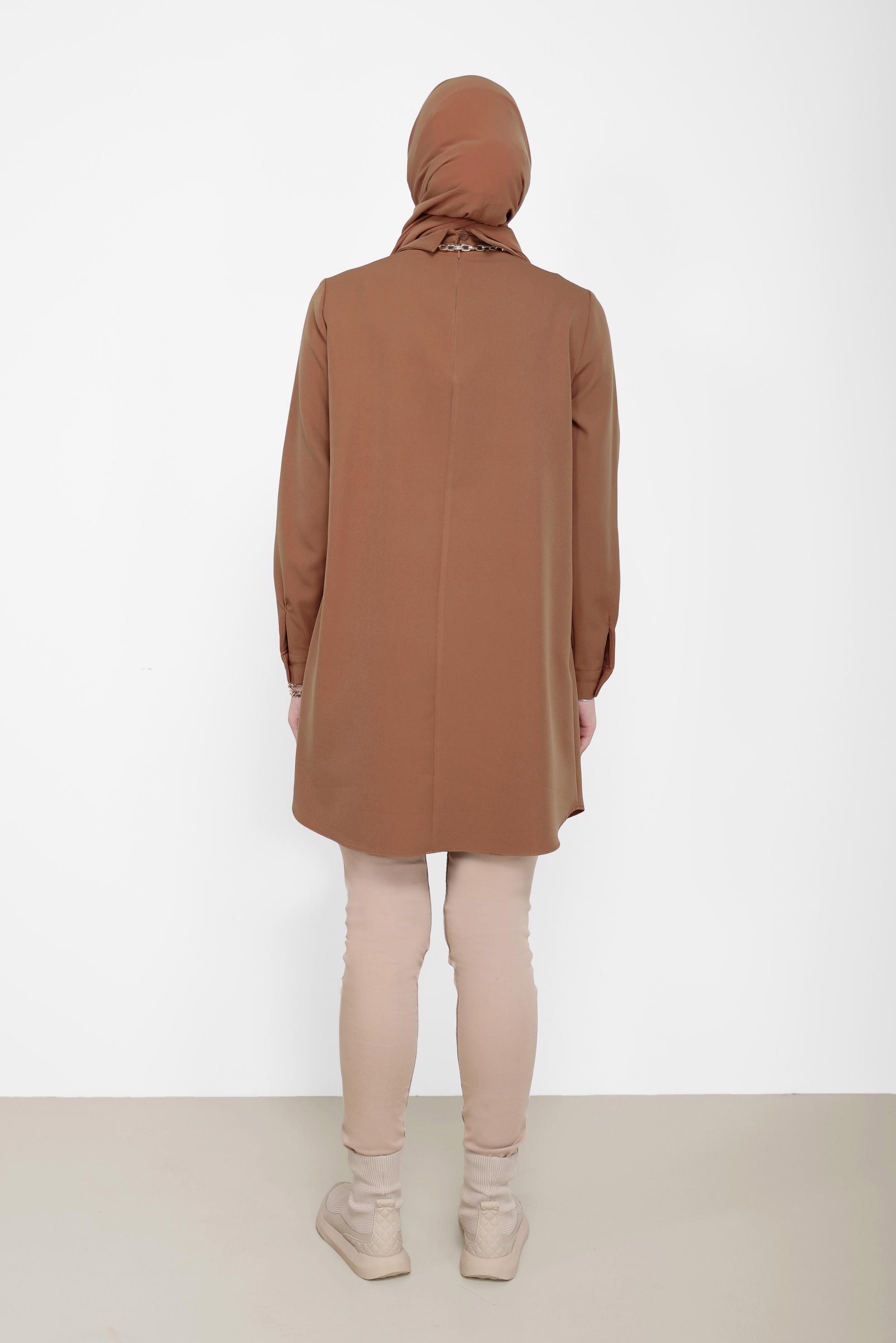 Tesettür giyim KAHVE DÜĞME DETAYLI TUNİK 42257 