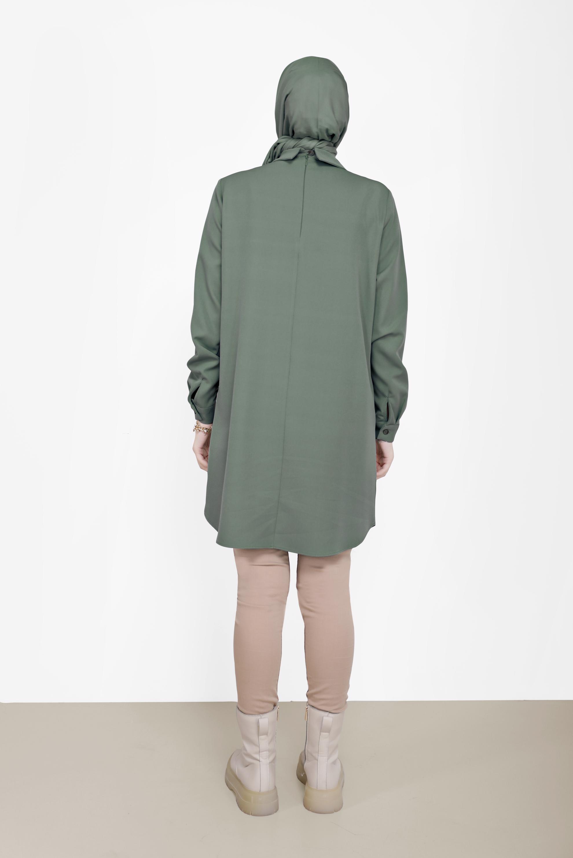 Tesettür giyim YEŞİL DÜĞME DETAYLI TUNİK 42257 