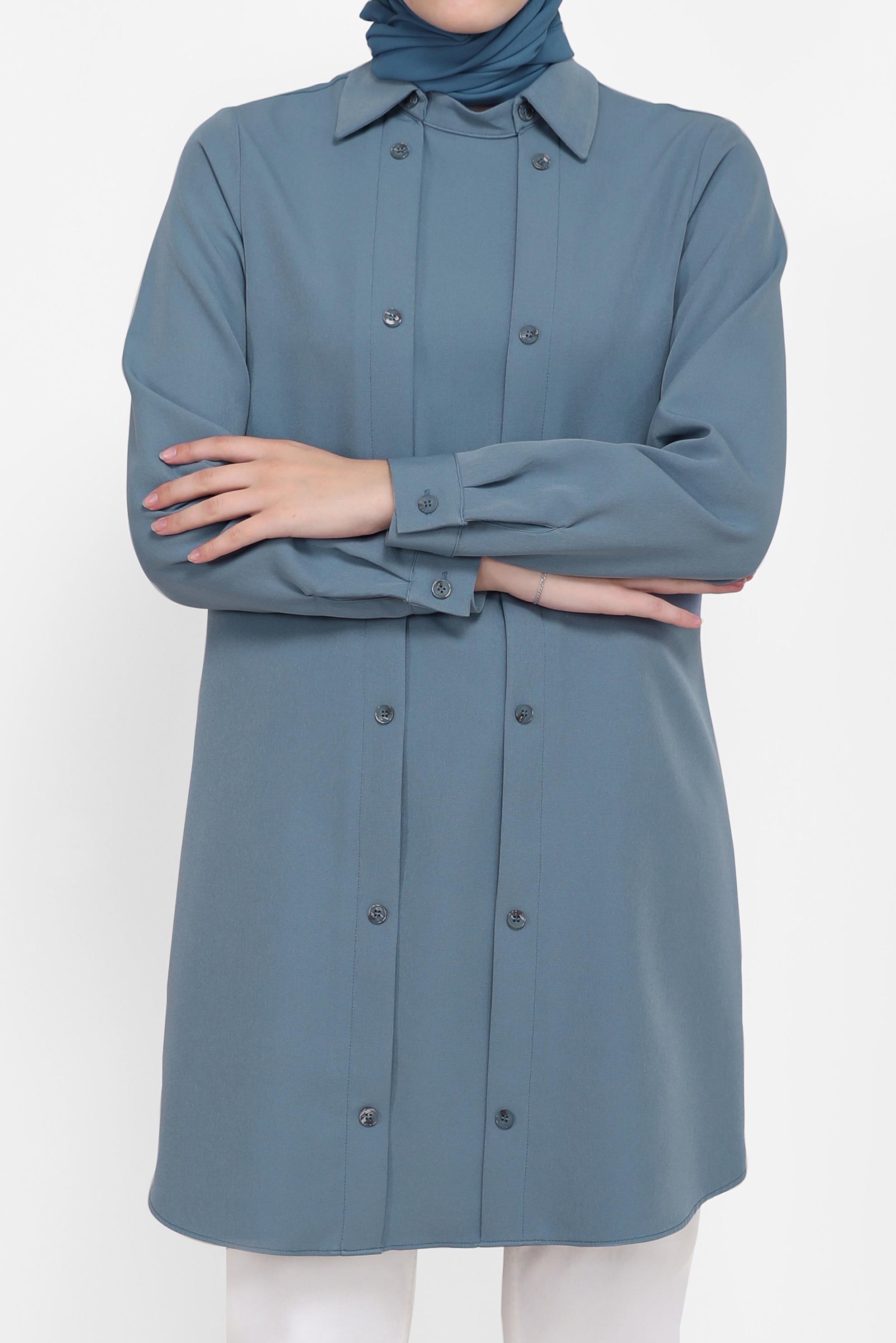 Tesettür giyim MAVİ DÜĞME DETAYLI TUNİK 42257 