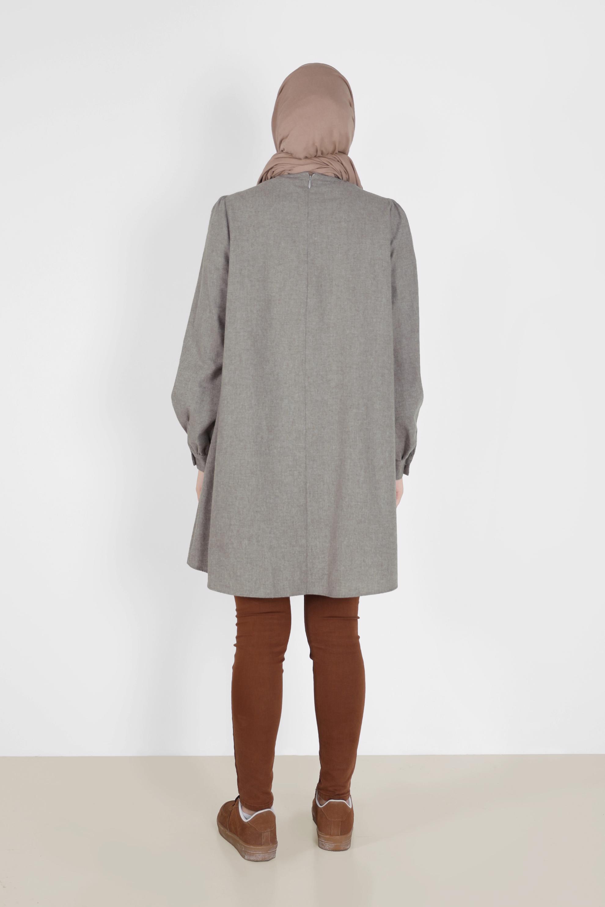 Tesettür giyim BEJ BAĞLAMA DETAYLI PAMUKLU TUNİK 42259