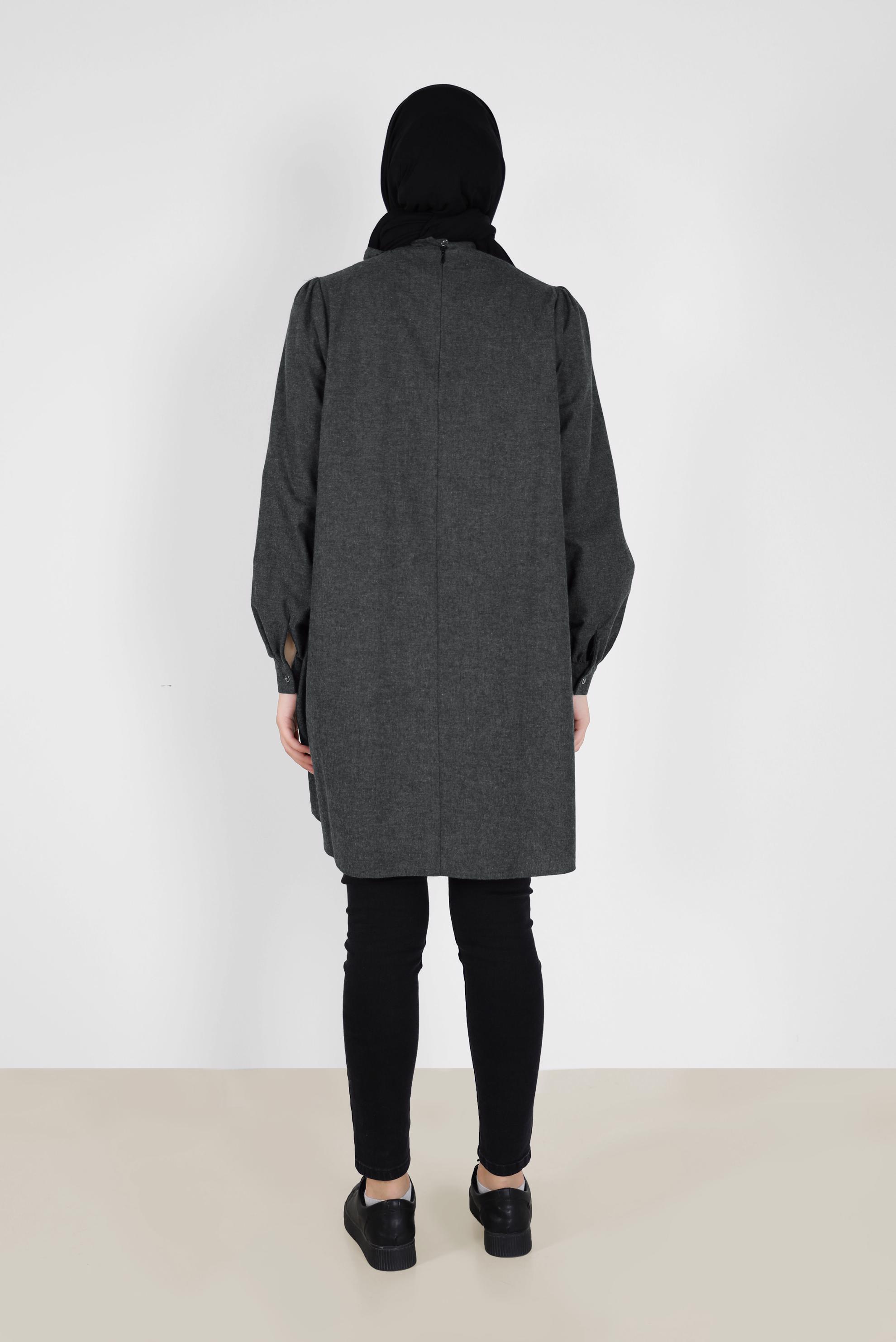 Tesettür giyim GRİ BAĞLAMA DETAYLI PAMUKLU TUNİK 42259