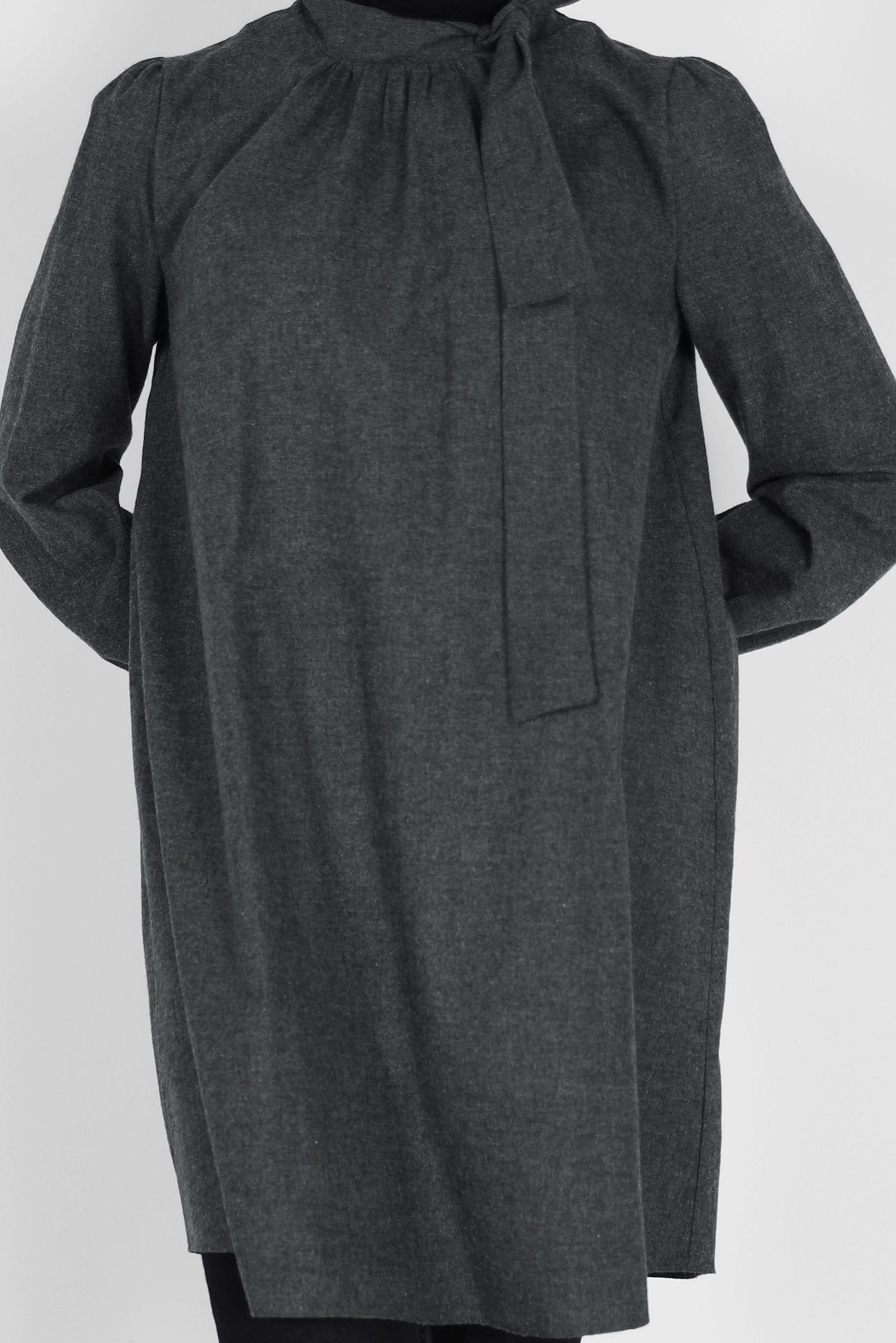 Tesettür giyim GRİ BAĞLAMA DETAYLI PAMUKLU TUNİK 42259