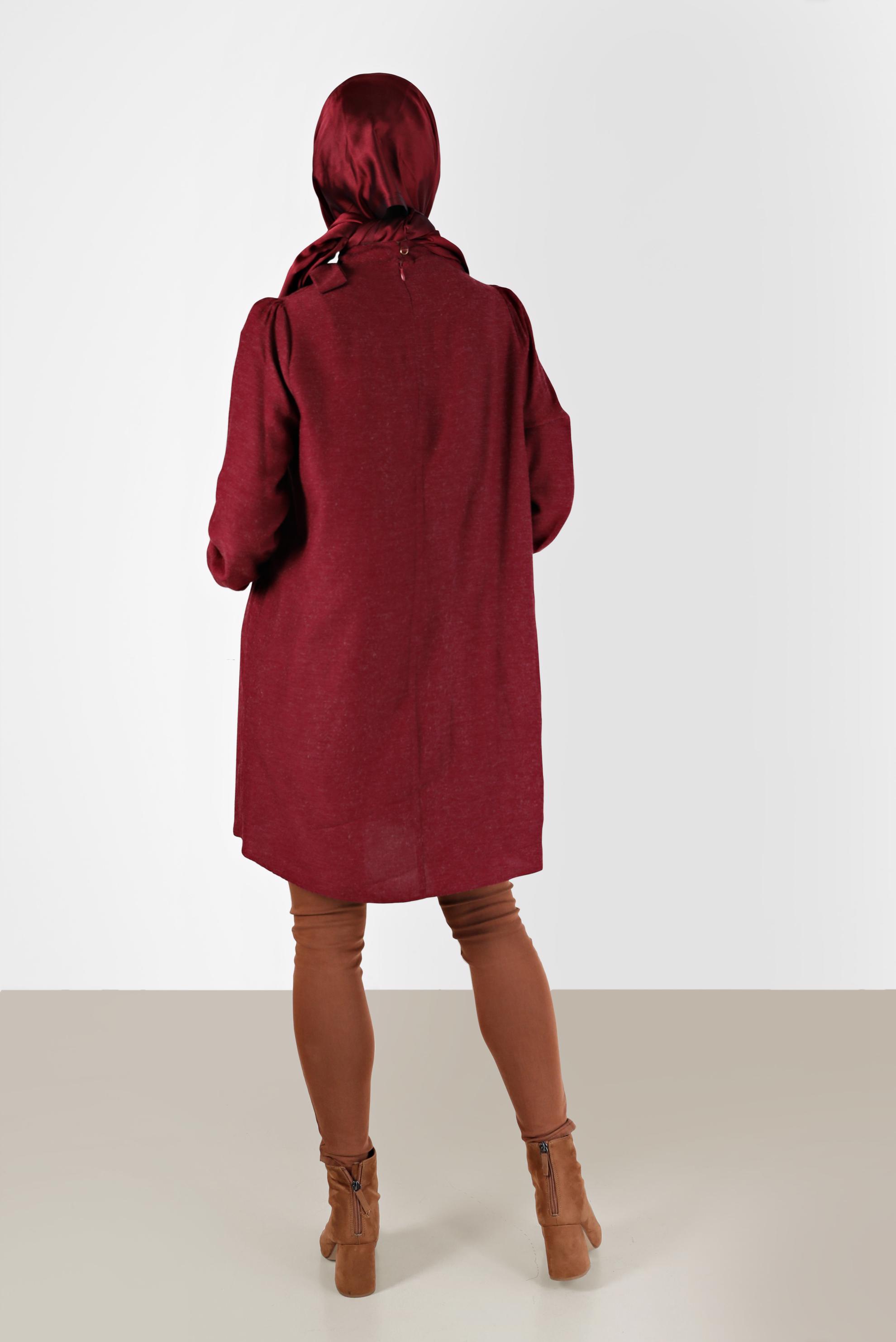 Tesettür giyim BORDO FİYONK DETAYLI ARKADAN FERMUARLI TUNİK 42259-1 