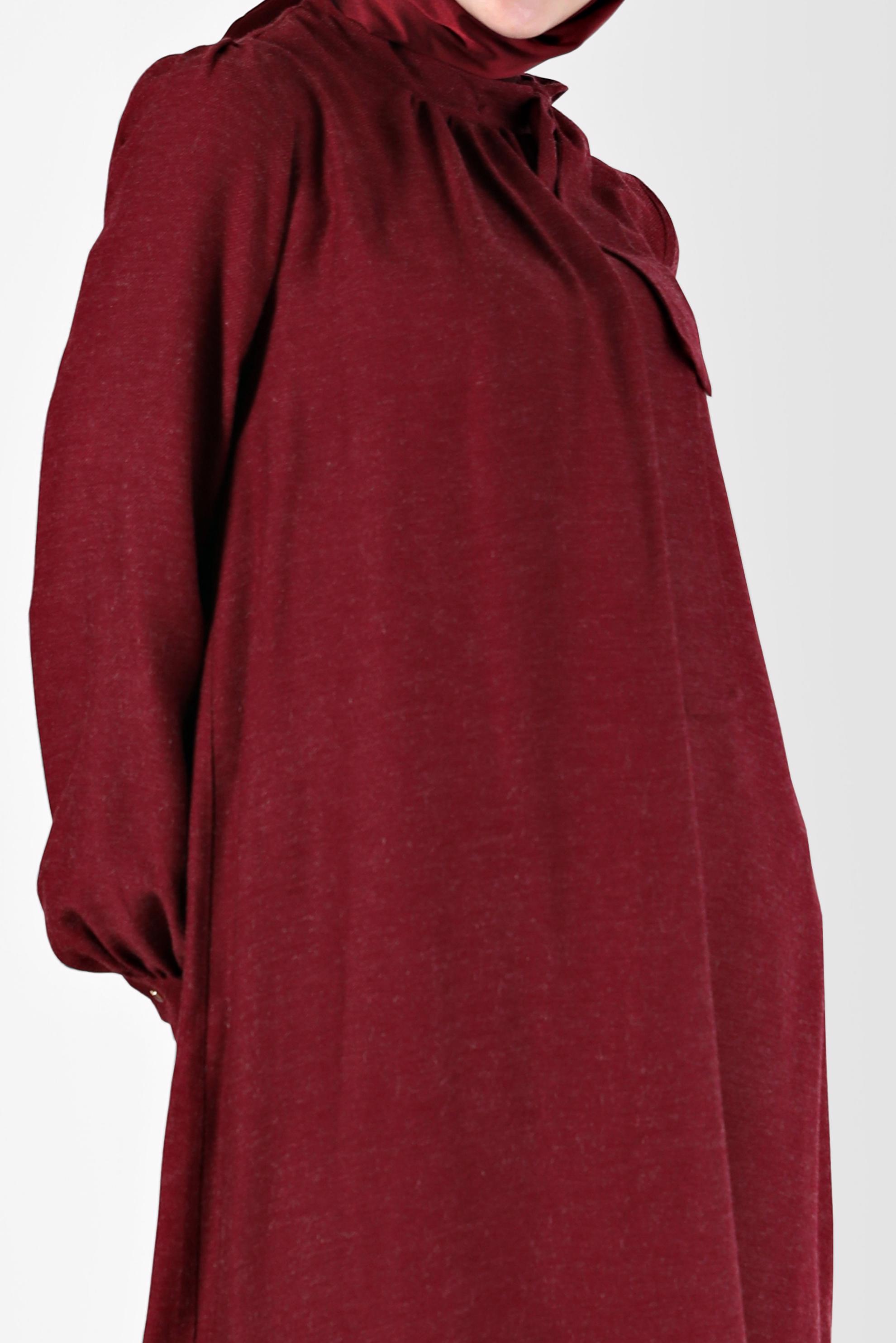 Tesettür giyim KIRMIZI FİYONK DETAYLI ARKADAN FERMUARLI TUNİK 42259-1 