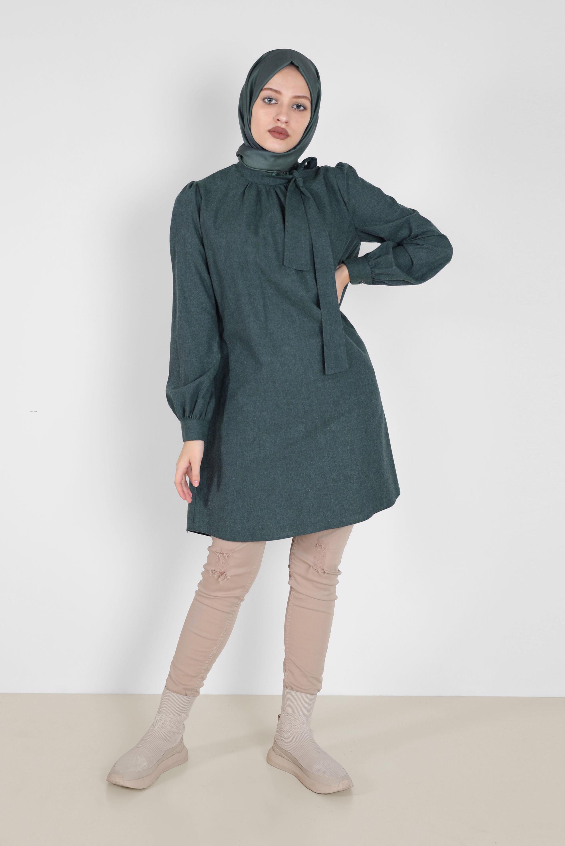 Tesettür giyim LACİVERT BAĞLAMA DETAYLI PAMUKLU TUNİK 42259