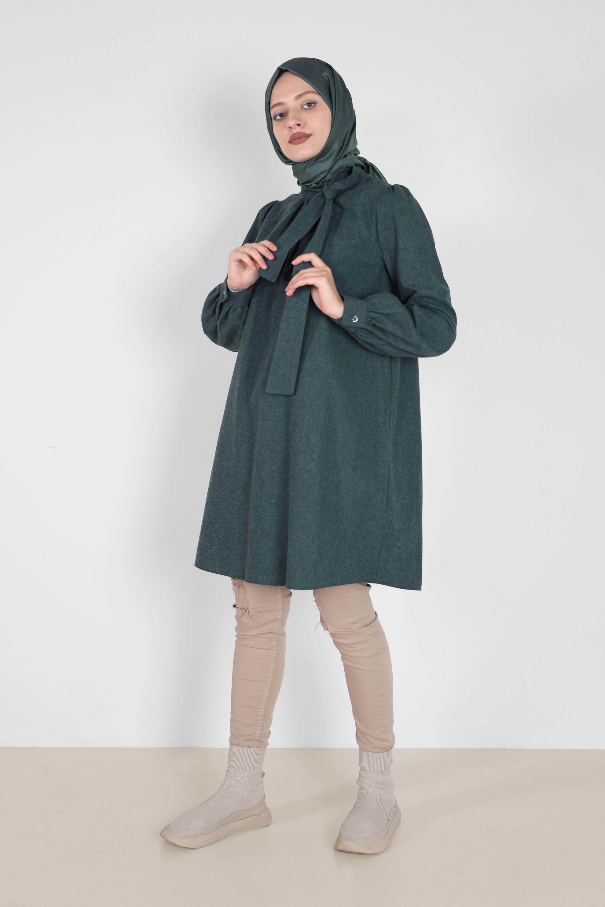 Tesettür giyim LACİVERT BAĞLAMA DETAYLI PAMUKLU TUNİK 42259