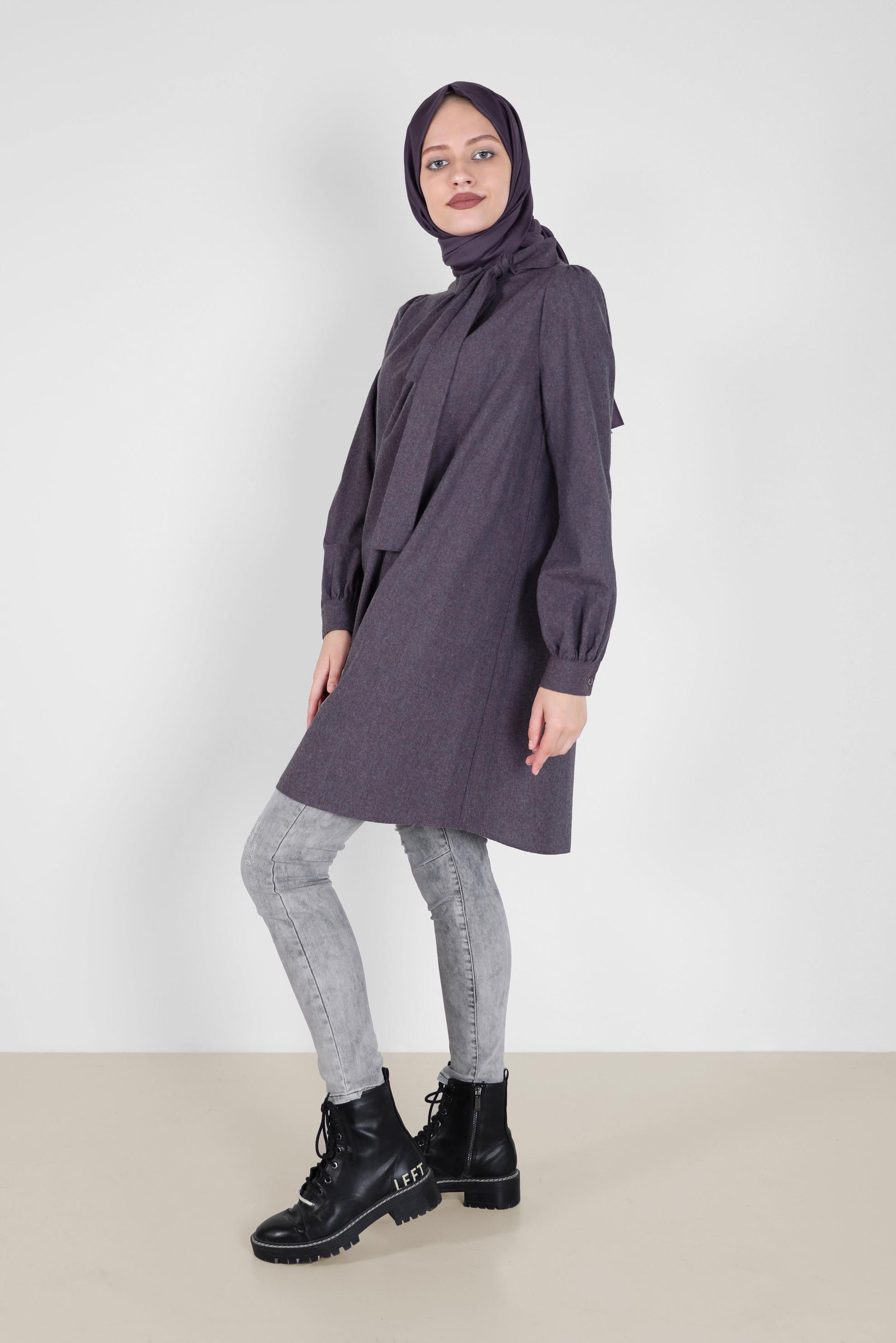 Tesettür giyim LACİVERT BAĞLAMA DETAYLI PAMUKLU TUNİK 42259