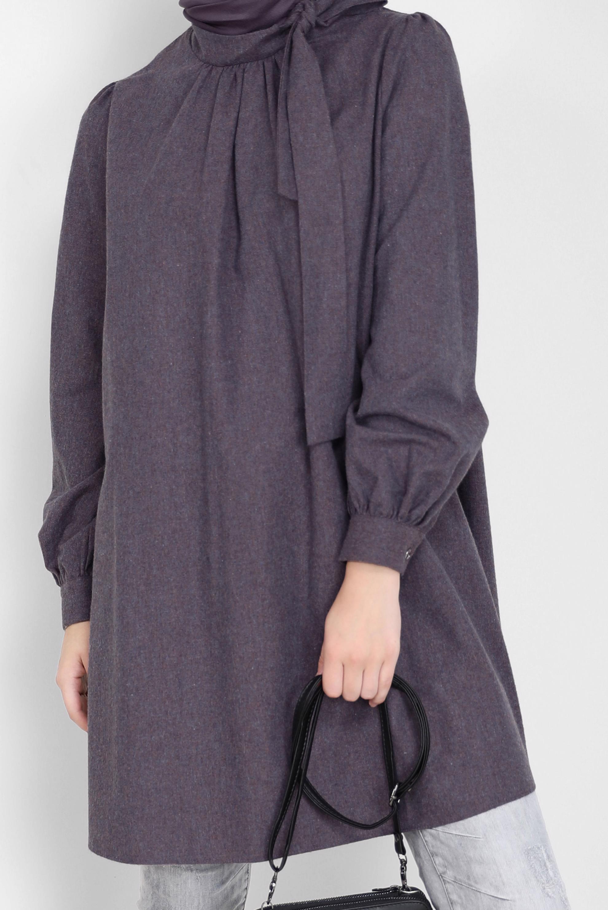 Tesettür giyim LACİVERT BAĞLAMA DETAYLI PAMUKLU TUNİK 42259