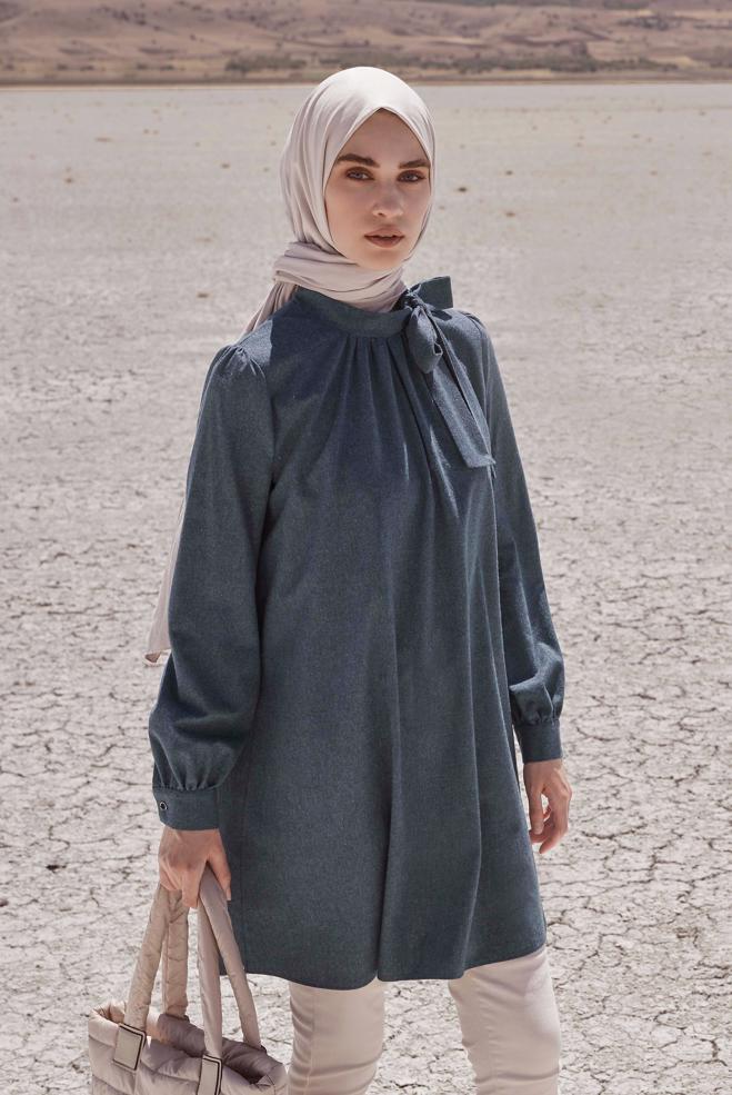 Tesettür giyim  BAĞLAMA DETAYLI PAMUKLU TUNİK 42259 - ALVİNA