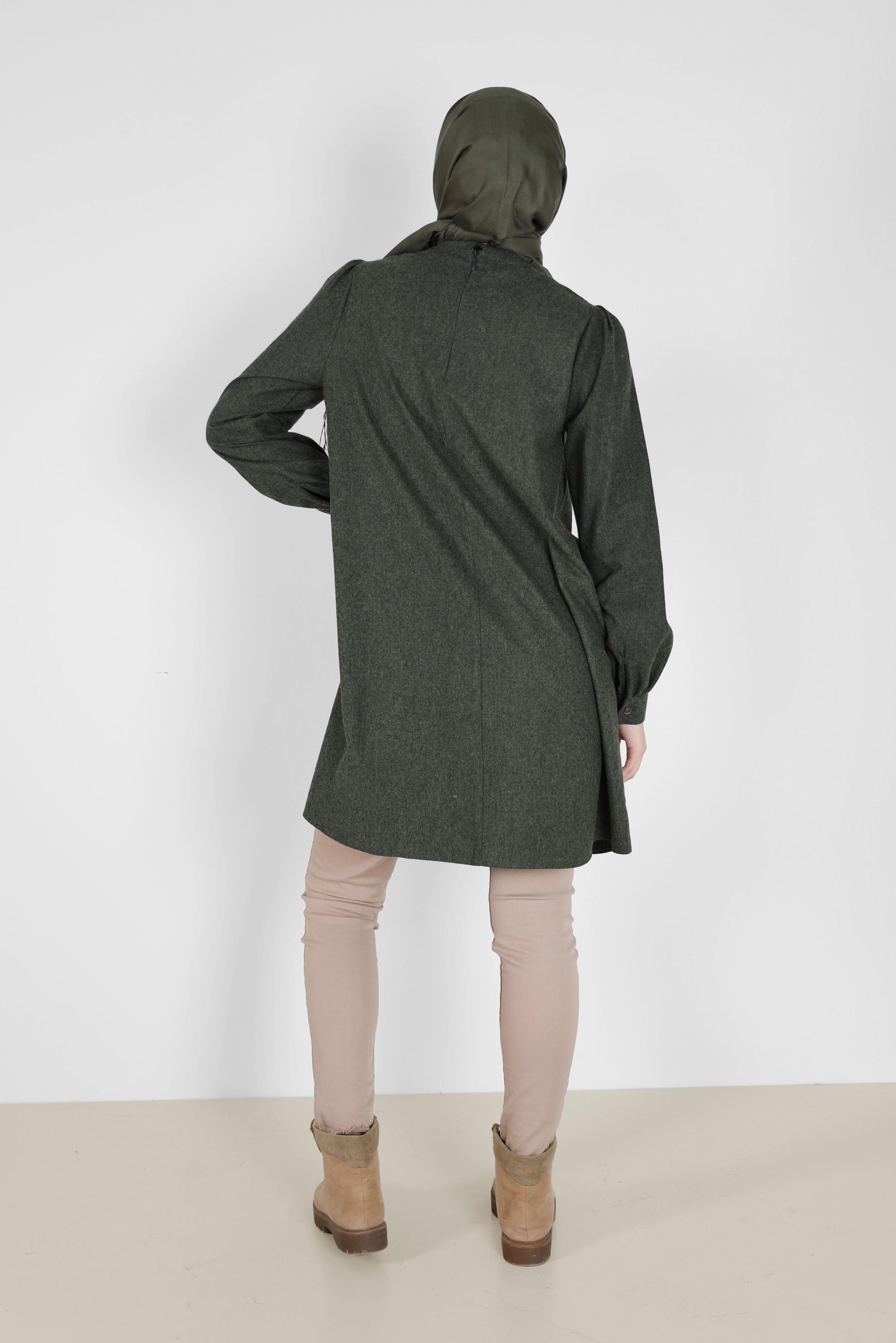 Tesettür giyim GRİ BAĞLAMA DETAYLI PAMUKLU TUNİK 42259