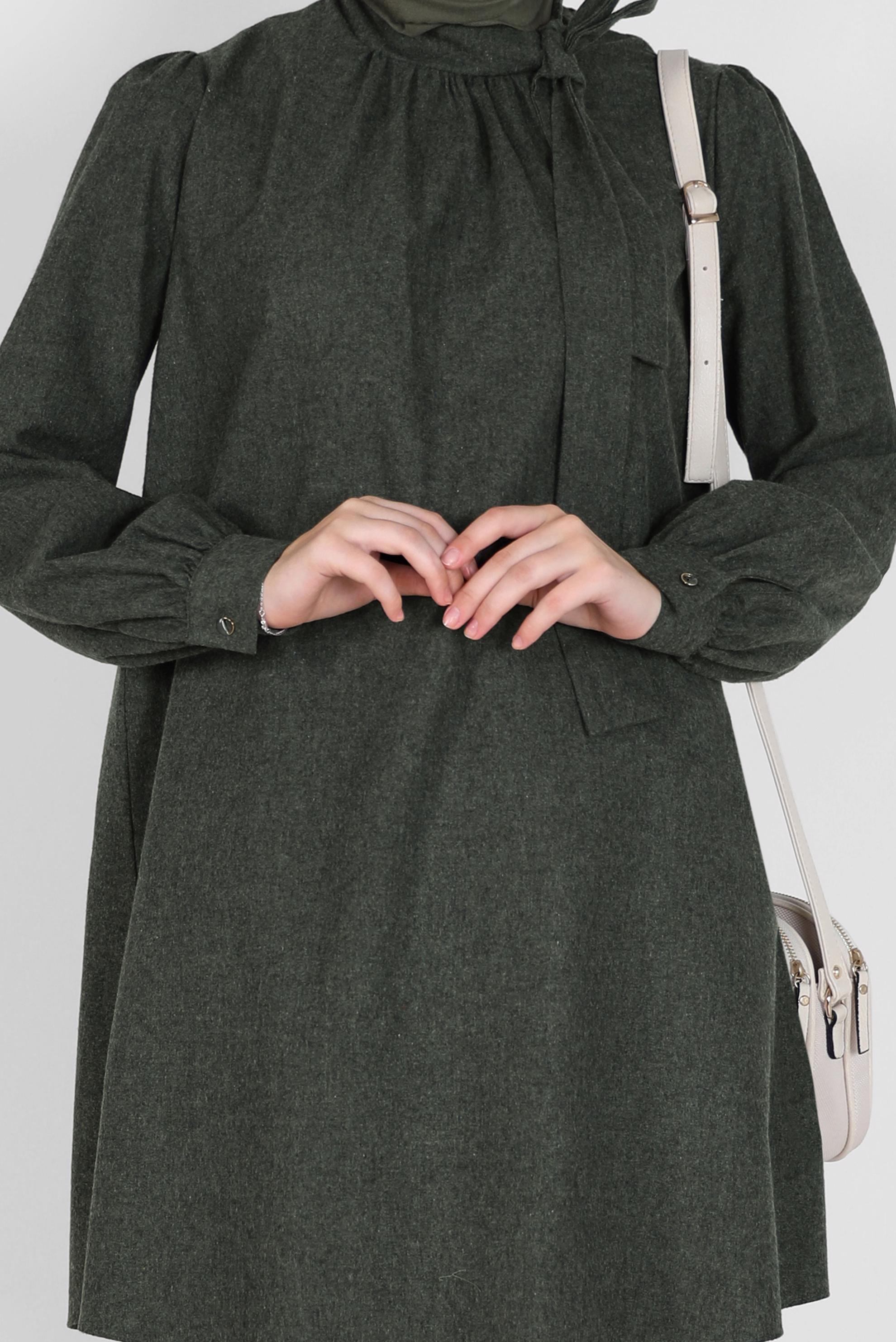 Tesettür giyim GRİ BAĞLAMA DETAYLI PAMUKLU TUNİK 42259