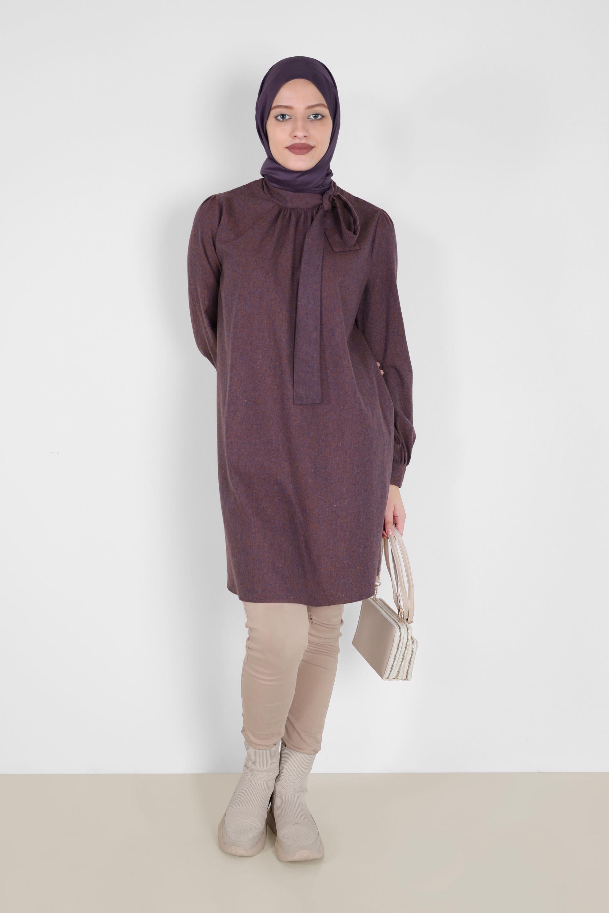 Tesettür giyim LACİVERT BAĞLAMA DETAYLI PAMUKLU TUNİK 42259