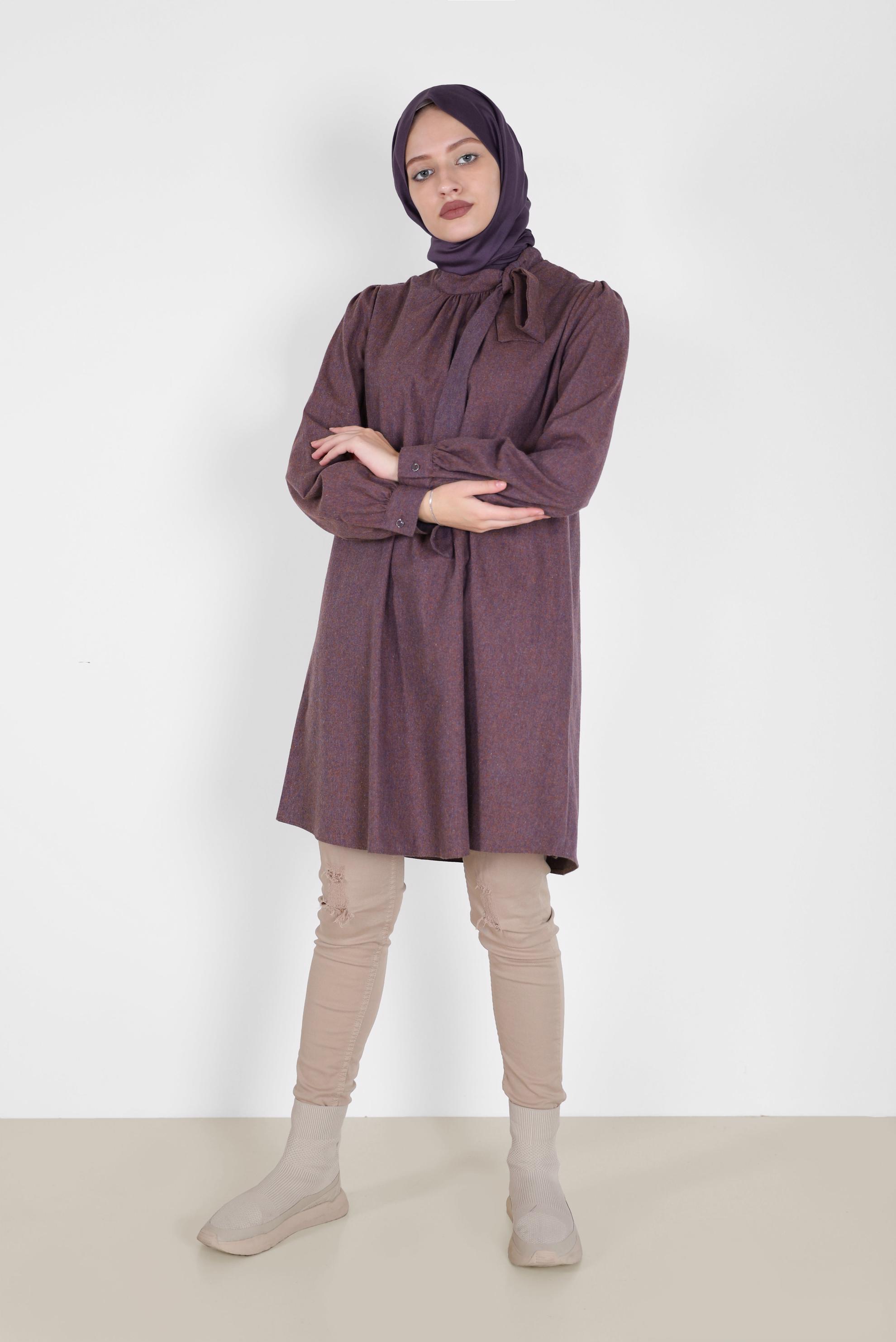 Tesettür giyim LACİVERT BAĞLAMA DETAYLI PAMUKLU TUNİK 42259