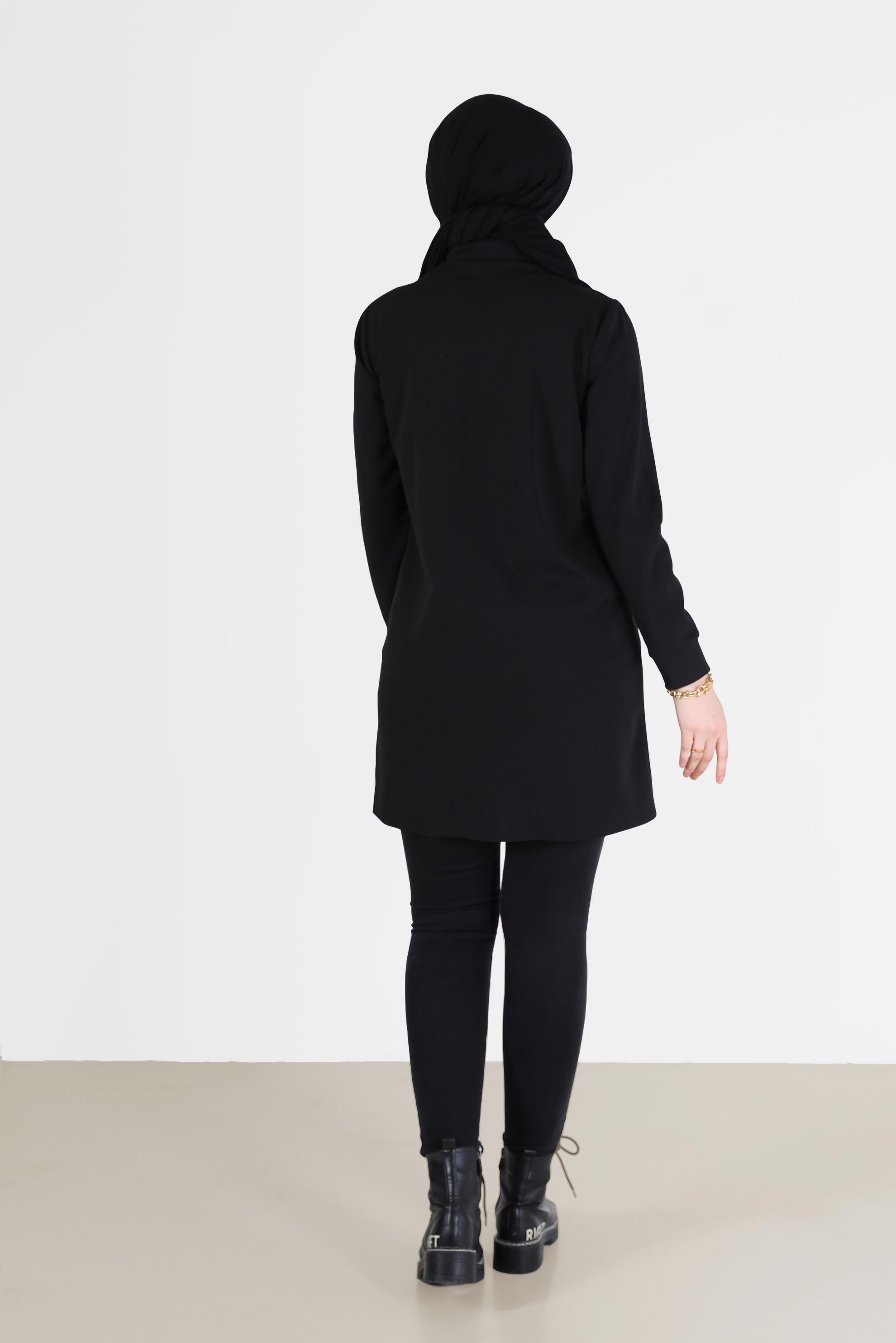 Tesettür giyim SİYAH YAZI BASKILI FERMUARLI TUNİK 42260 