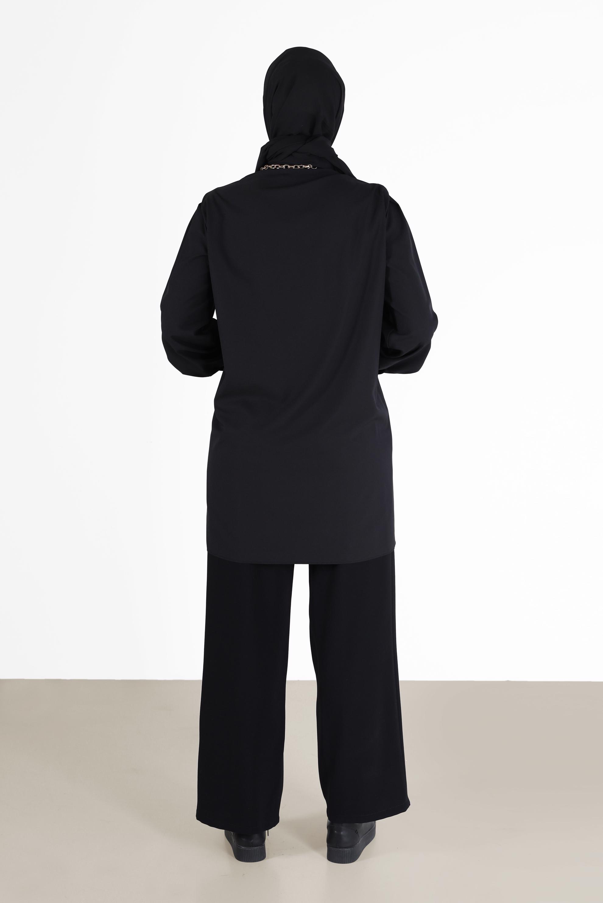 Tesettür giyim SİYAH CEP DETAYLI DÜĞMELİ TUNİK 42263 