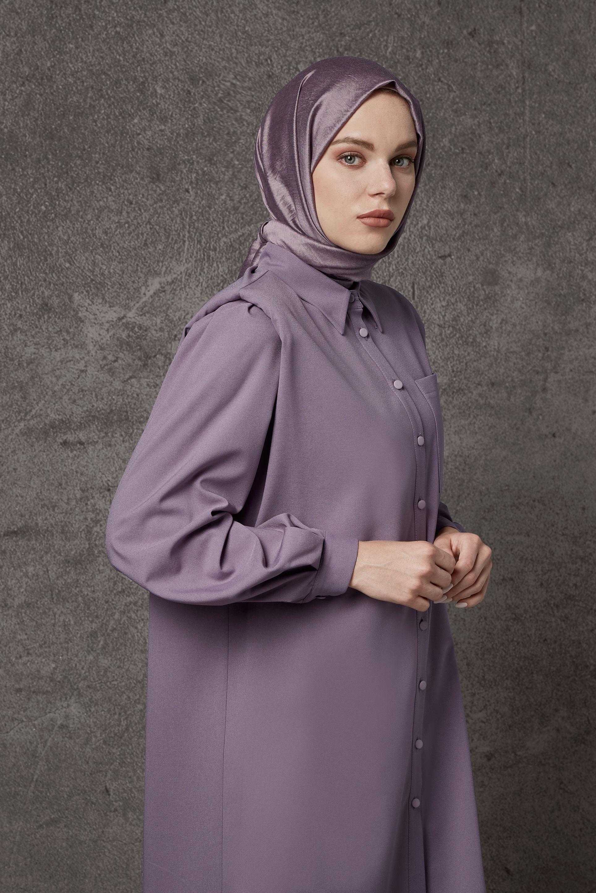 Tesettür giyim MOR CEP DETAYLI DÜĞMELİ TUNİK 42263 