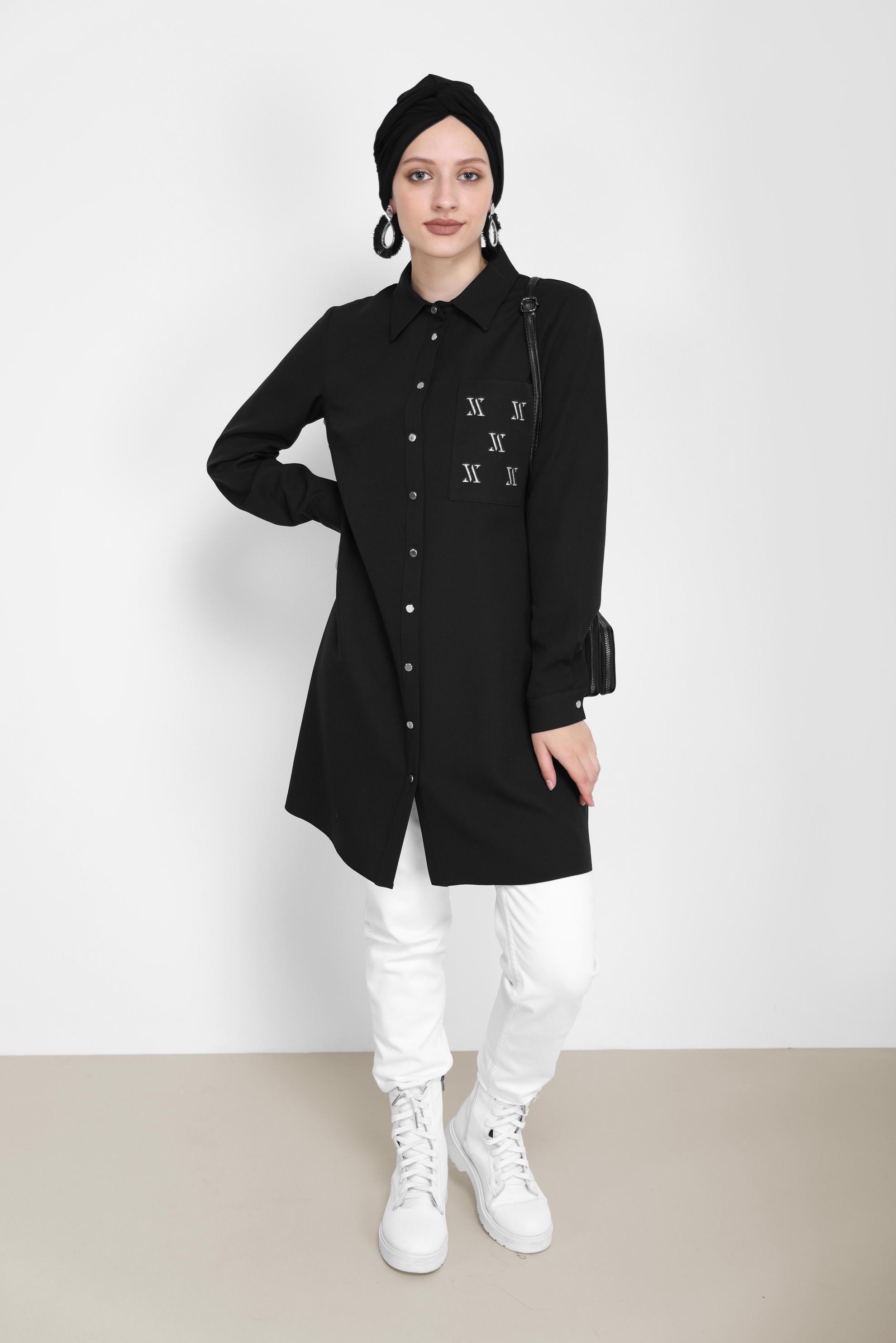 Hijab clothing BLACK EMBROIDERY DETAIL TUNIC 42287 