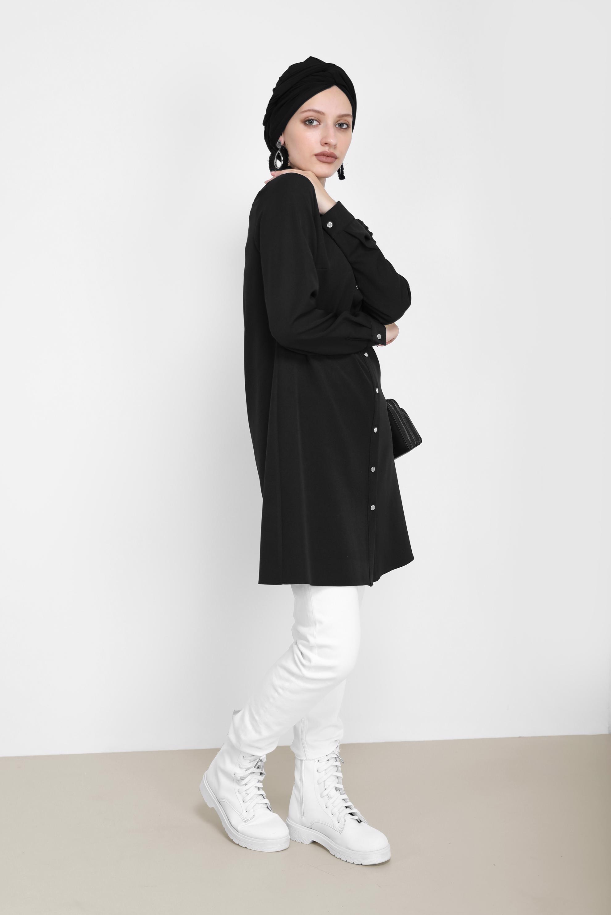 Hijab clothing BLACK EMBROIDERY DETAIL TUNIC 42287 