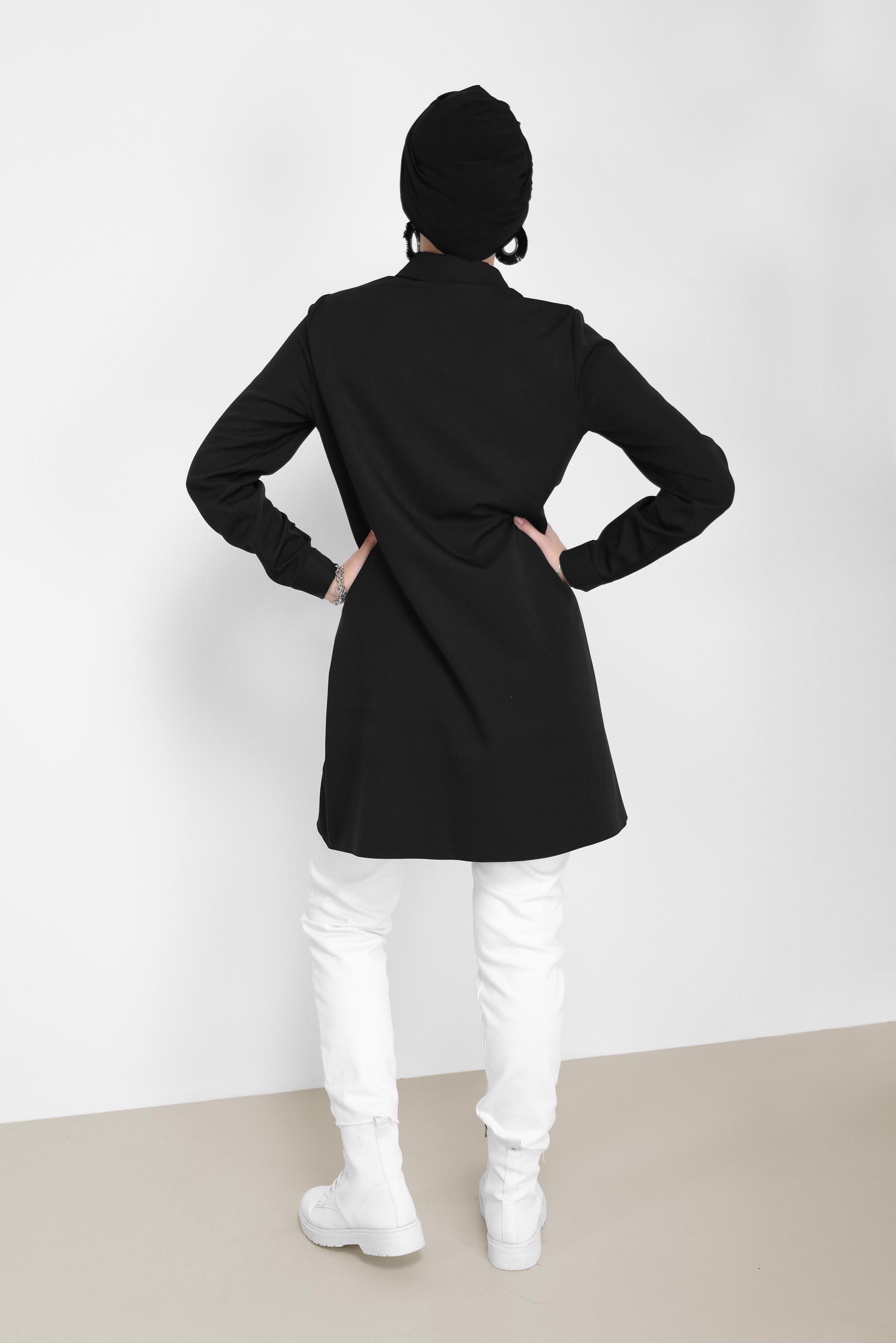 Hijab clothing BLACK EMBROIDERY DETAIL TUNIC 42287 