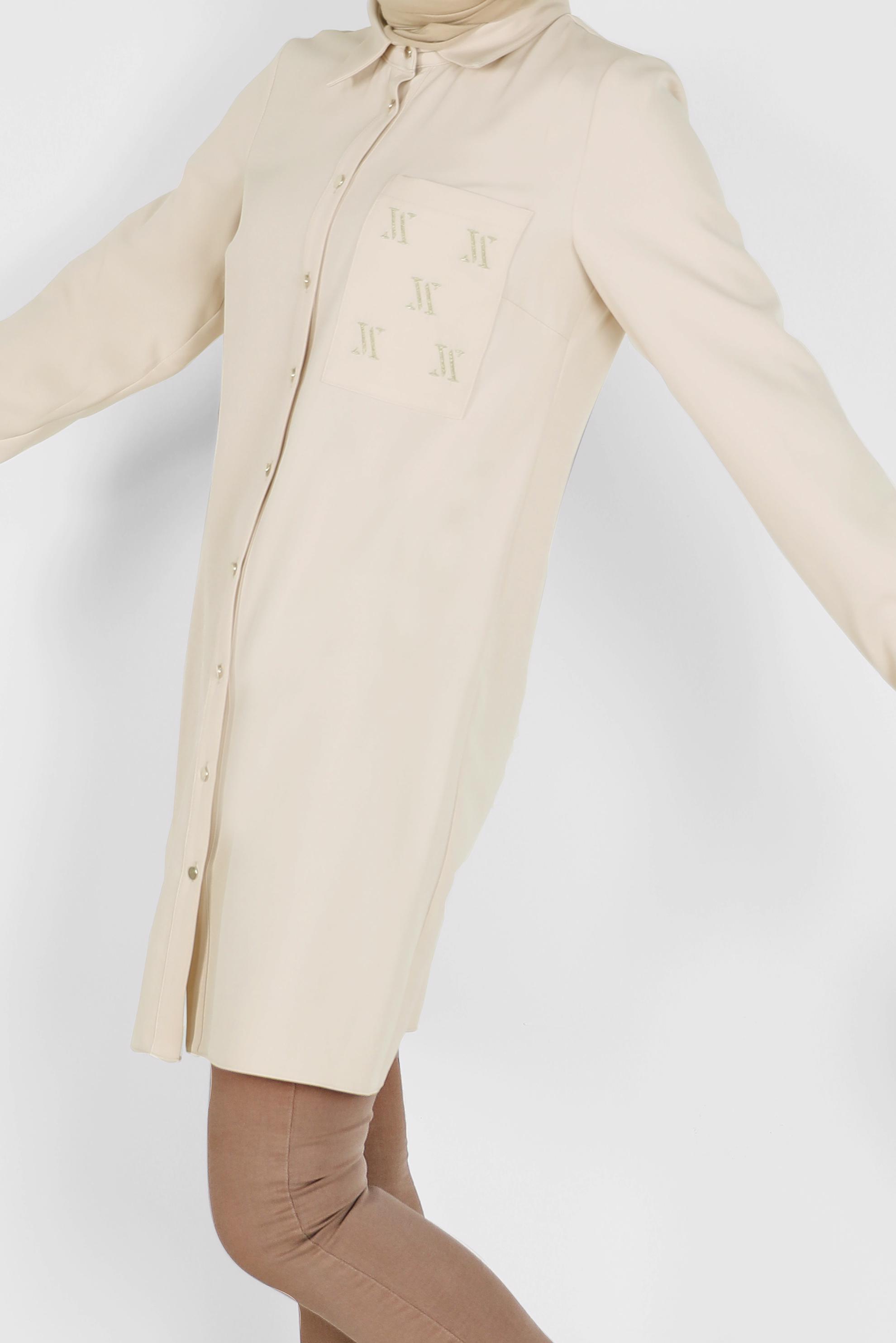 Tesettür giyim BEJ NAKIŞ DETAYLI METAL DÜĞMELİ TUNİK 42287 