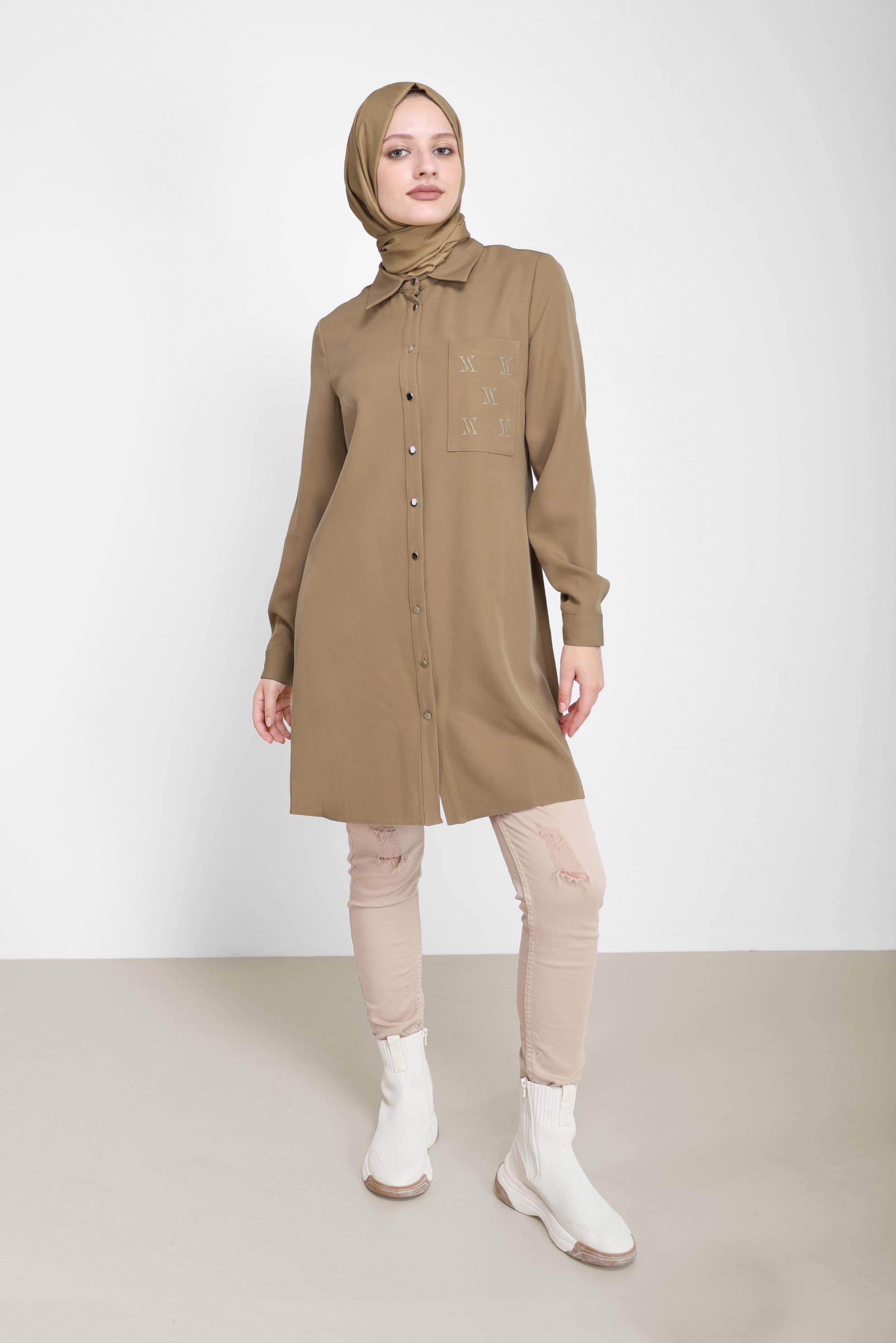 Hijab clothing BROWN EMBROIDERY DETAIL TUNIC 42287 
