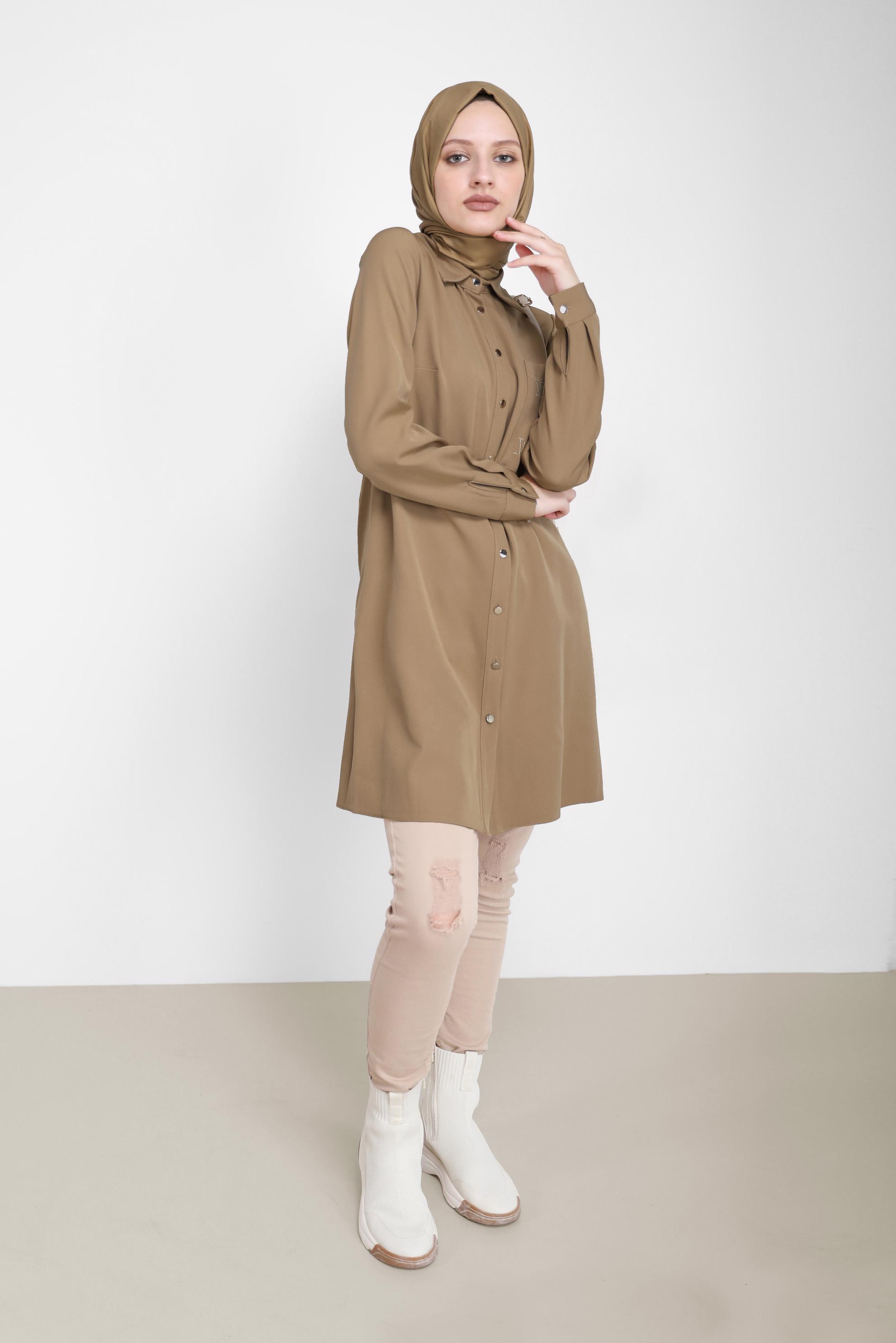 Hijab clothing BROWN EMBROIDERY DETAIL TUNIC 42287 