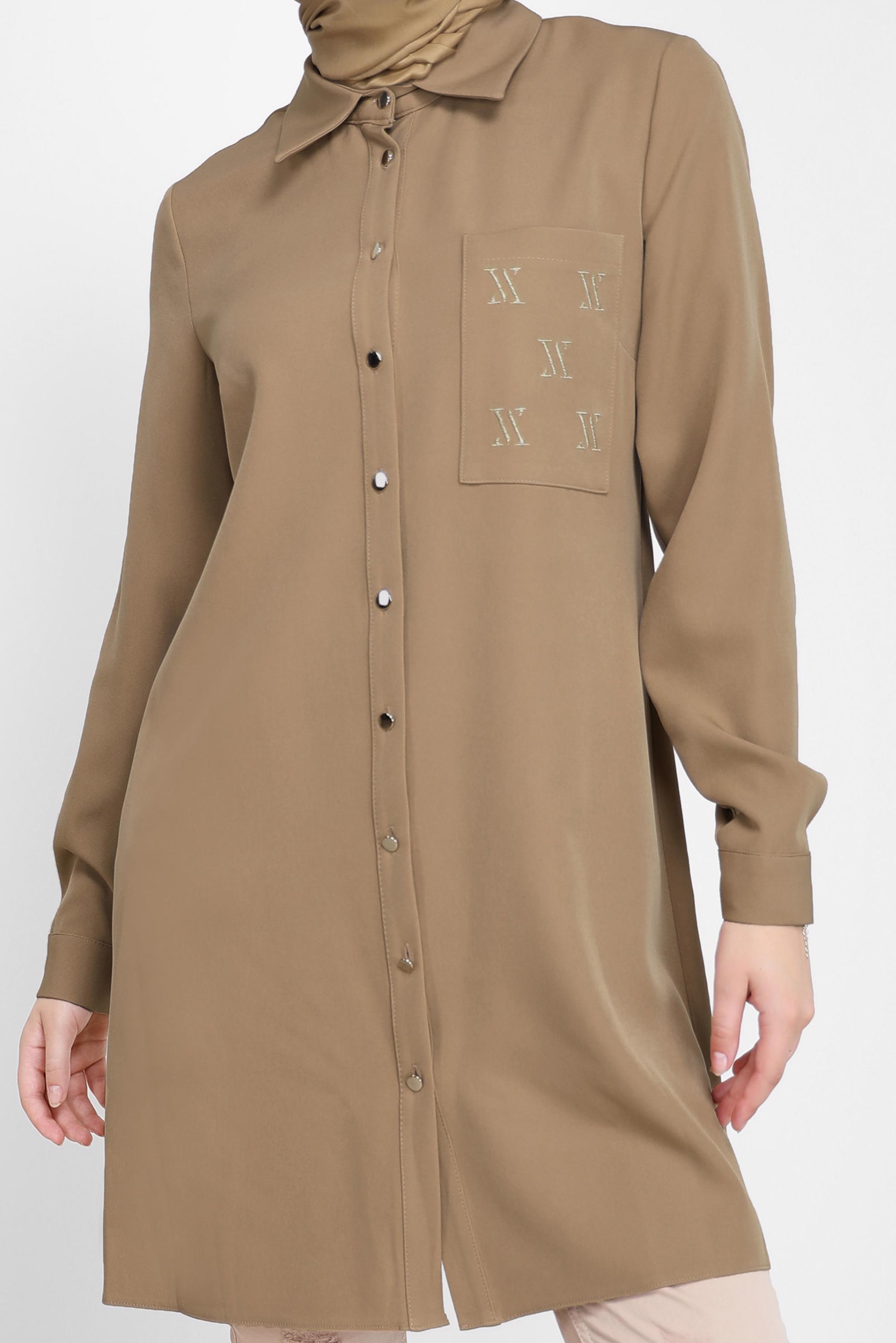 Hijab clothing BROWN EMBROIDERY DETAIL TUNIC 42287 
