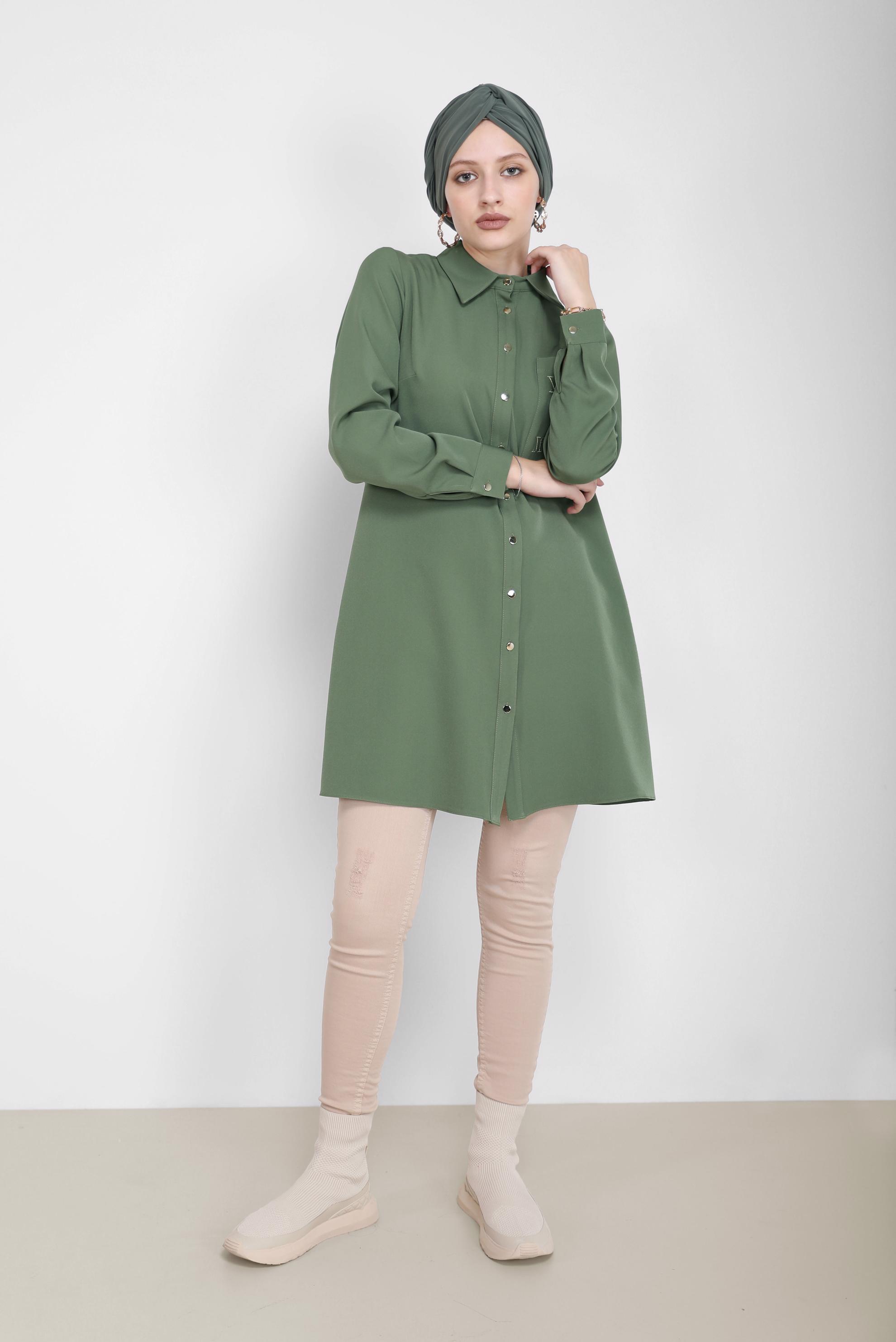 Hijab clothing GREEN EMBROIDERY DETAIL TUNIC 42287 
