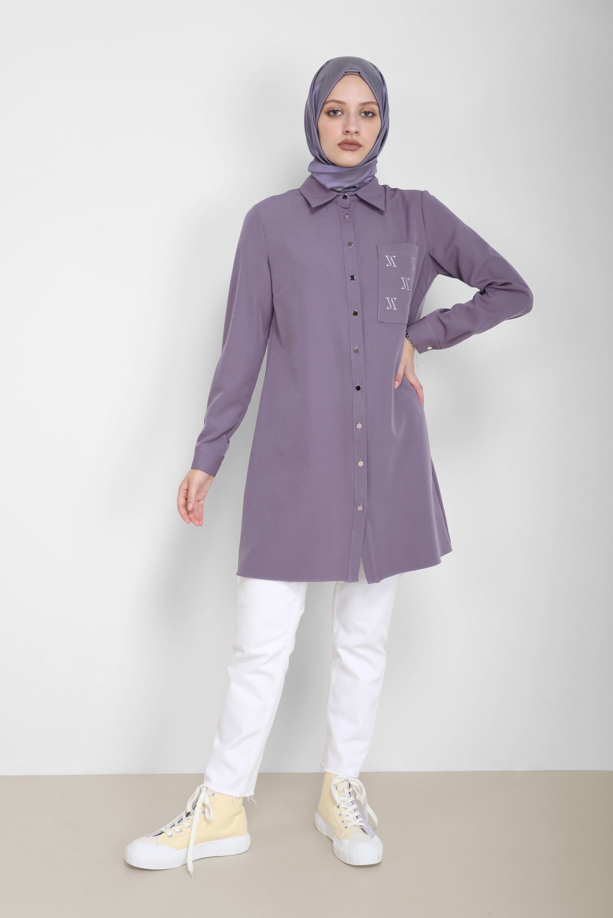 Hijab clothing PURPLE EMBROIDERY DETAIL TUNIC 42287 