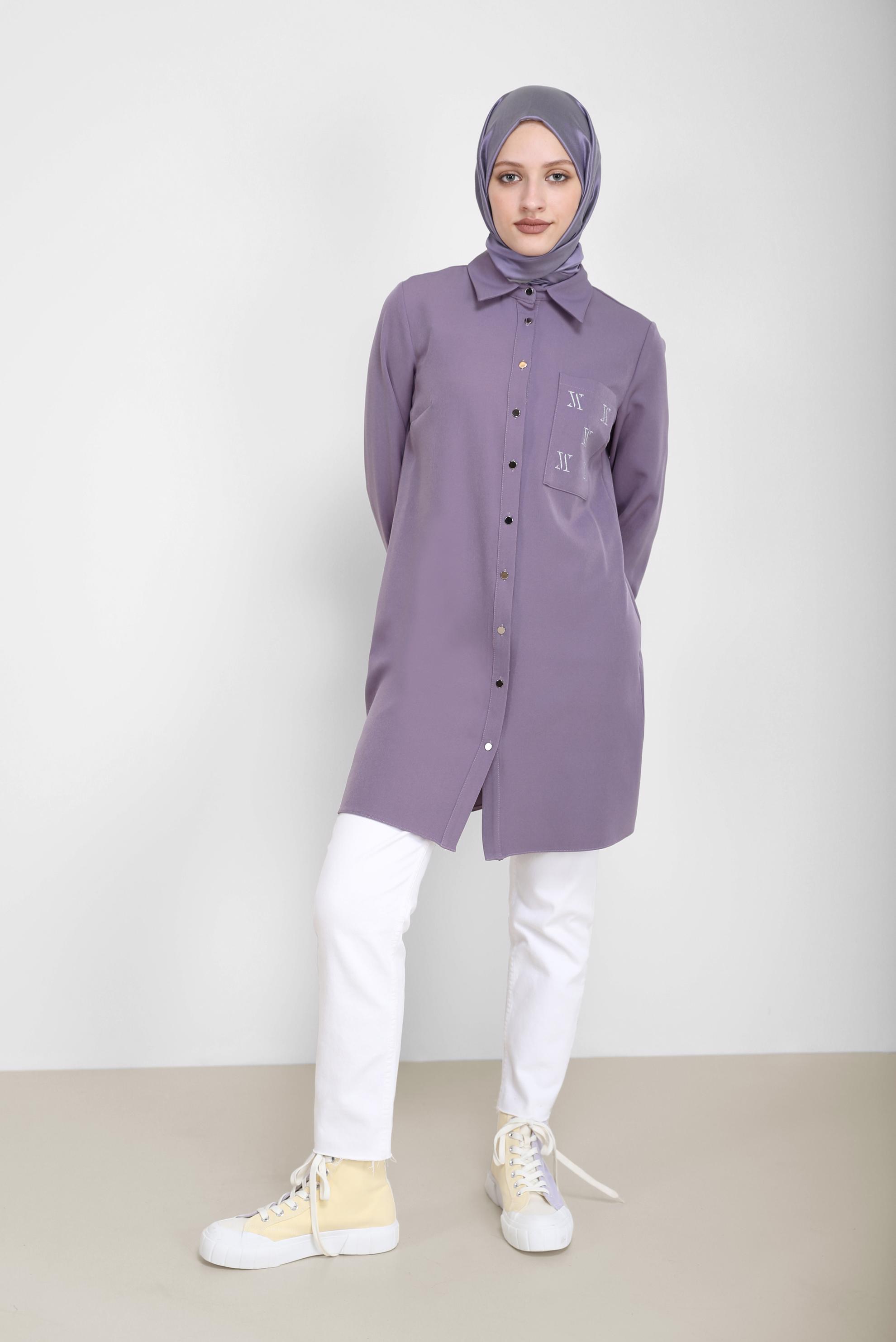 Hijab clothing PURPLE EMBROIDERY DETAIL TUNIC 42287 