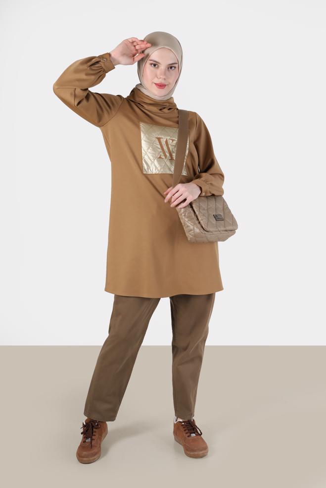 Tesettür giyim  KAPİTONE DESEN DETAYLI DEGAJE YAKA TUNİK 42289	 - ALVİNA