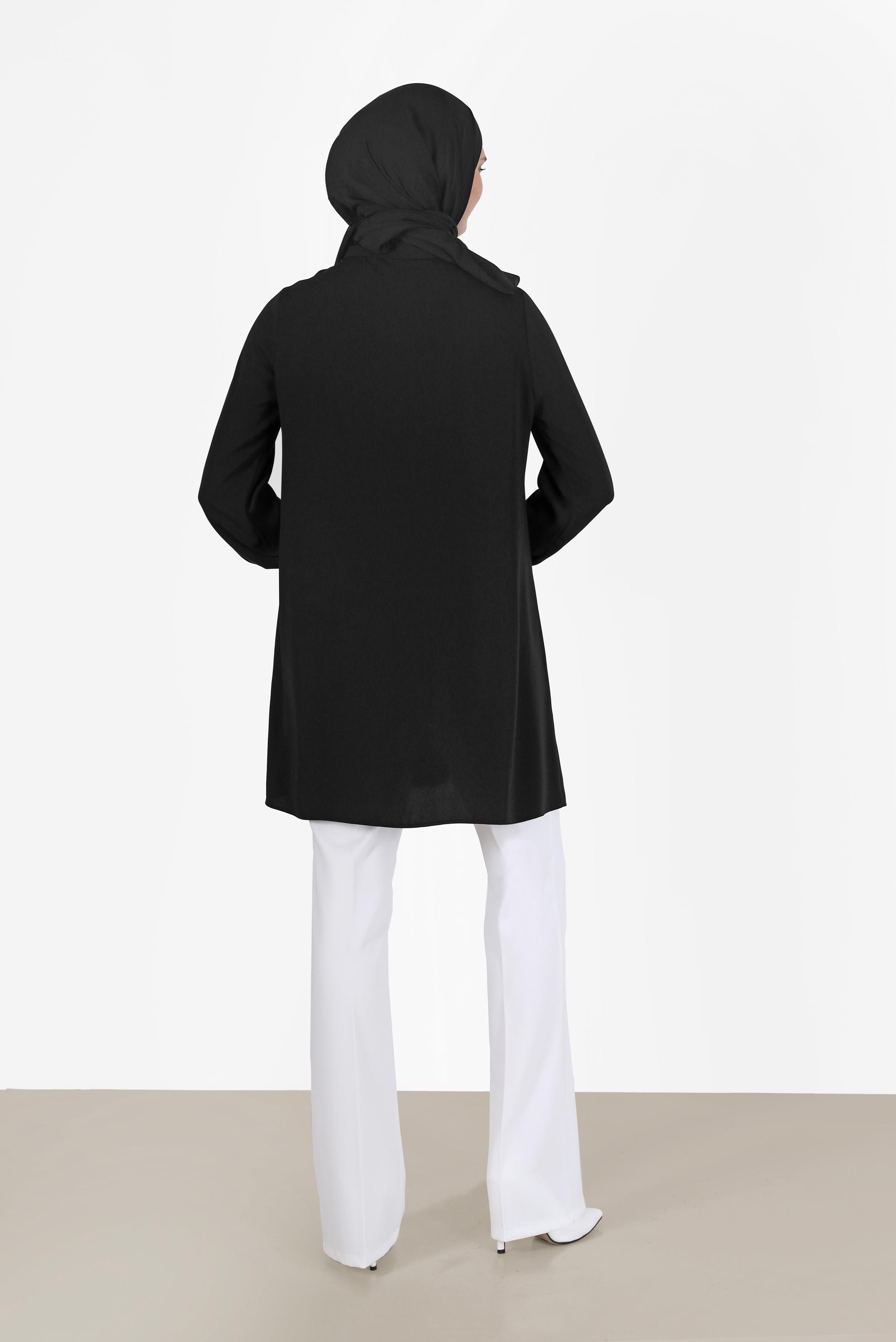 Tesettür giyim SİYAH İŞLEME DETAYLI TUNİK 42290 