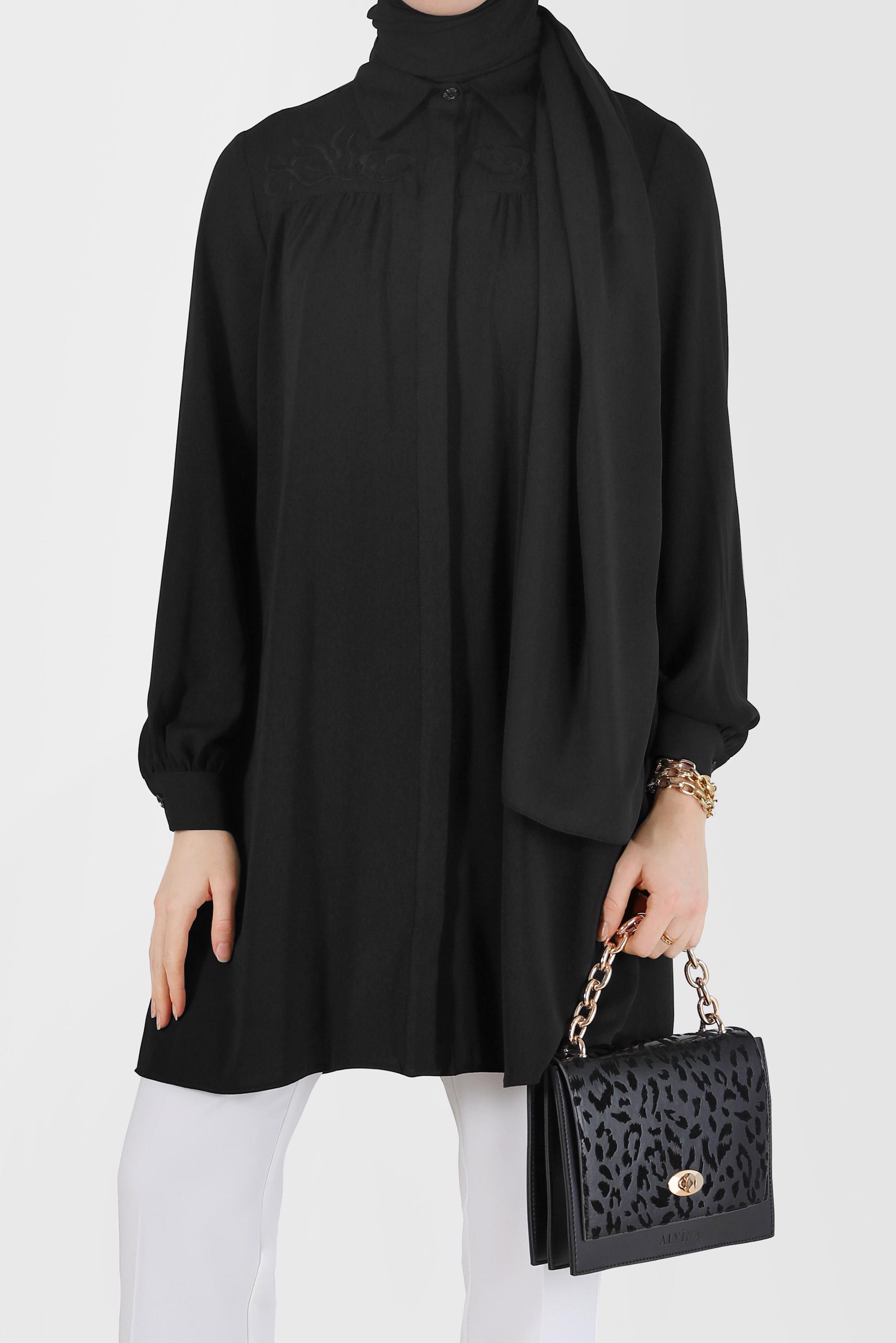 Tesettür giyim SİYAH İŞLEME DETAYLI TUNİK 42290 