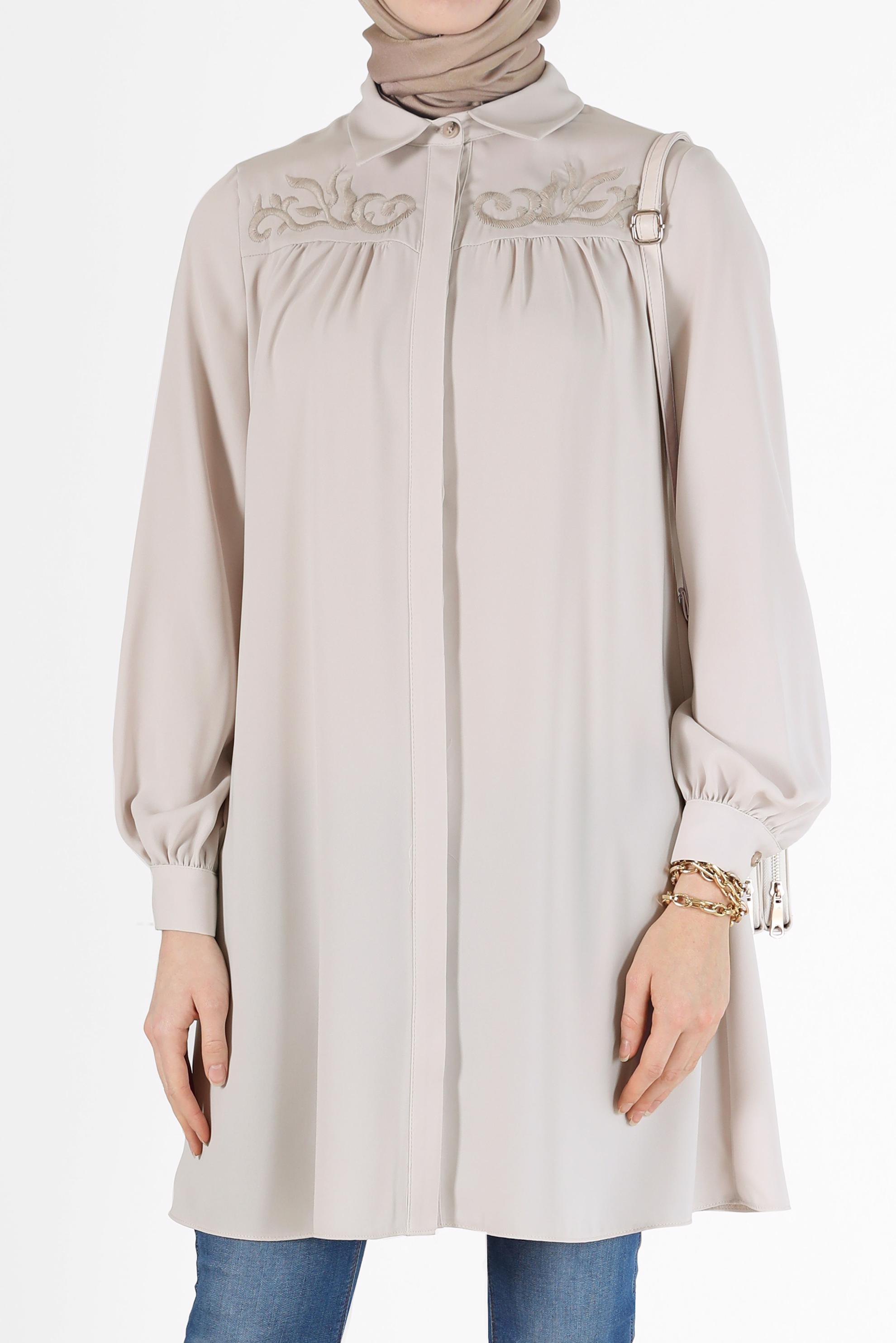 Hijab clothing BEIGE EMBROIDERY DETAIL TUNIC 42290 