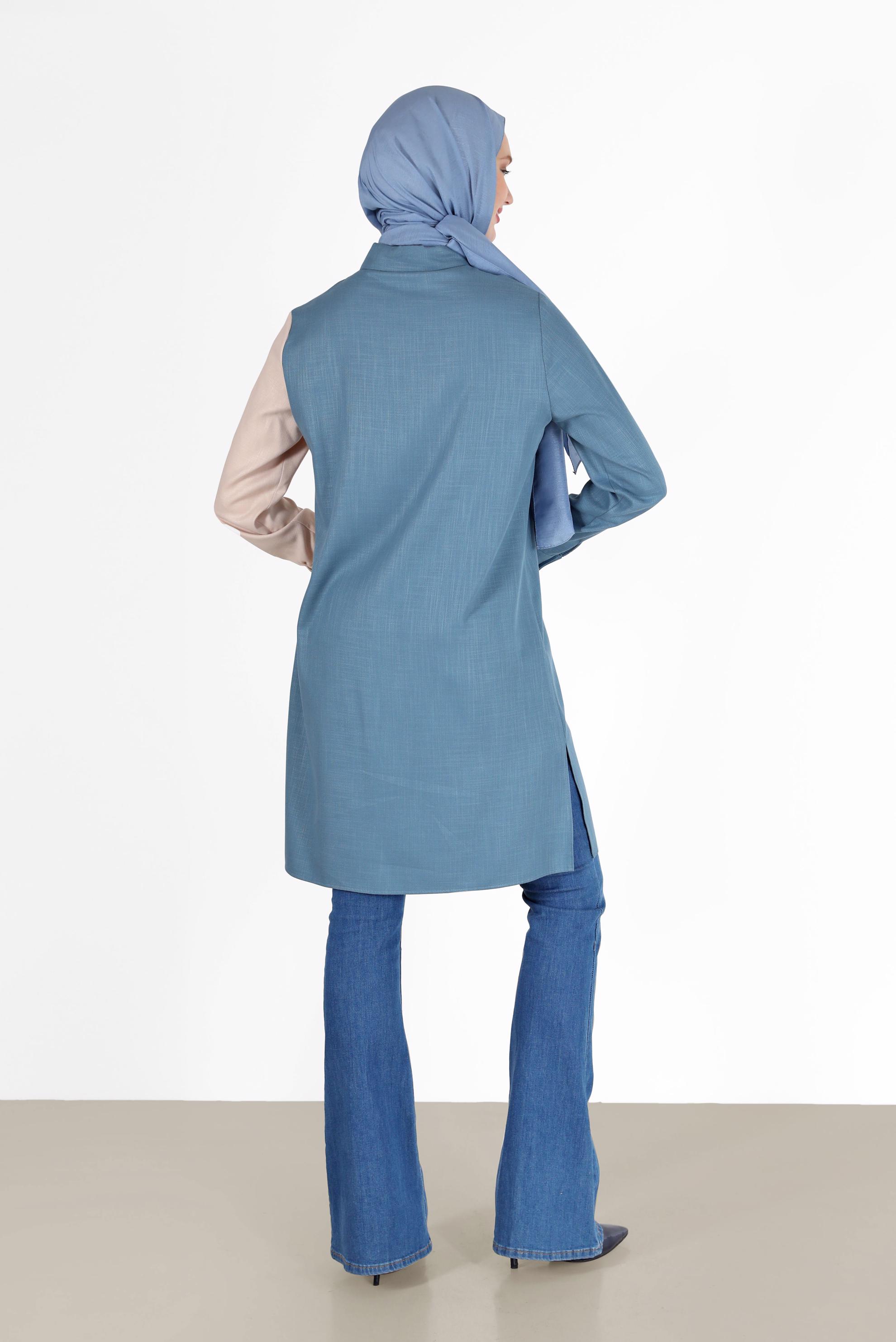 Hijab clothing BLUE FRINGE DETAIL 2-COLOR TUNIC 42291 