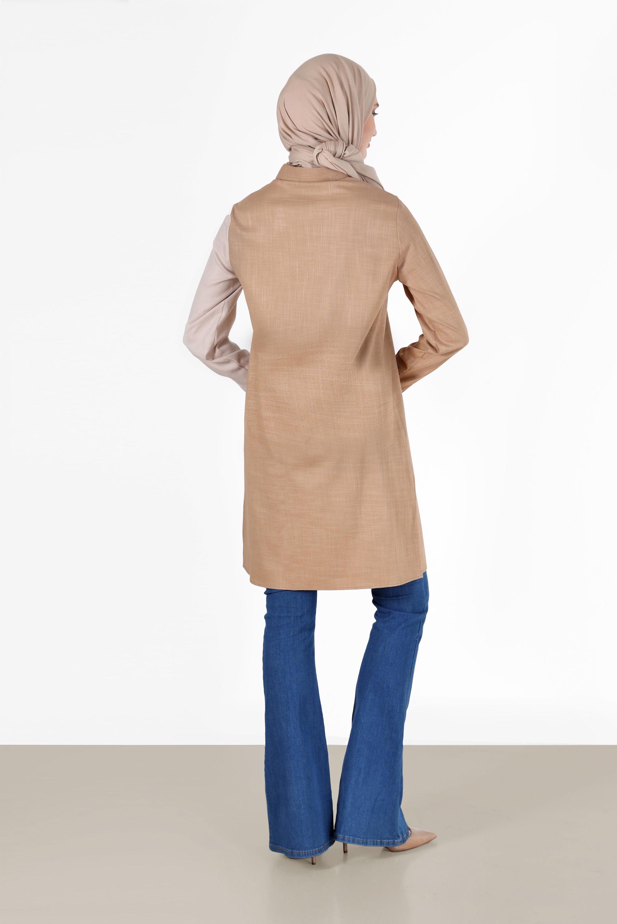 Hijab clothing BROWN FRINGE DETAIL 2-COLOR TUNIC 42291 