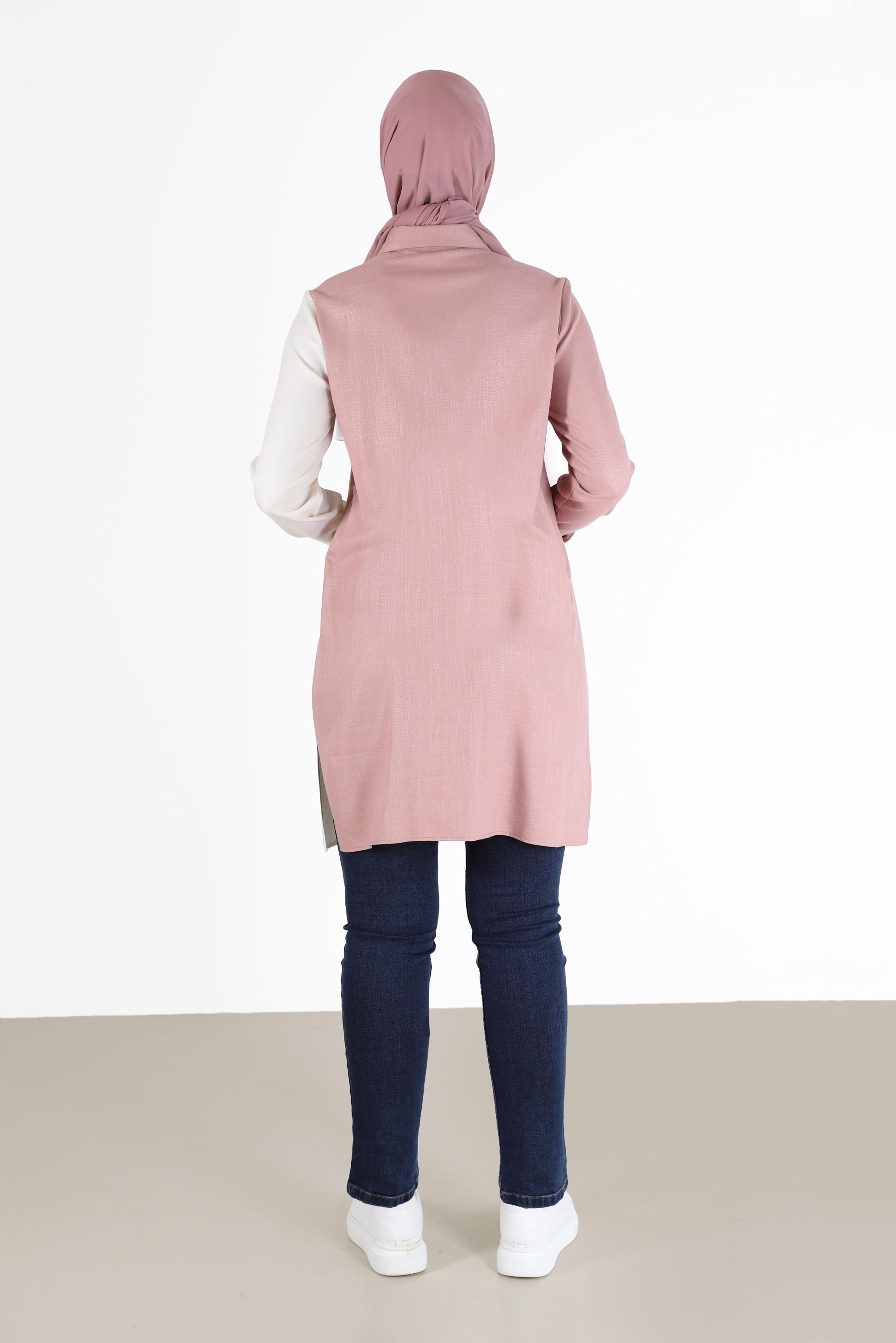 Tesettür giyim KAHVE PÜSKÜL DETAYLI İKİ RENK TUNİK 42291