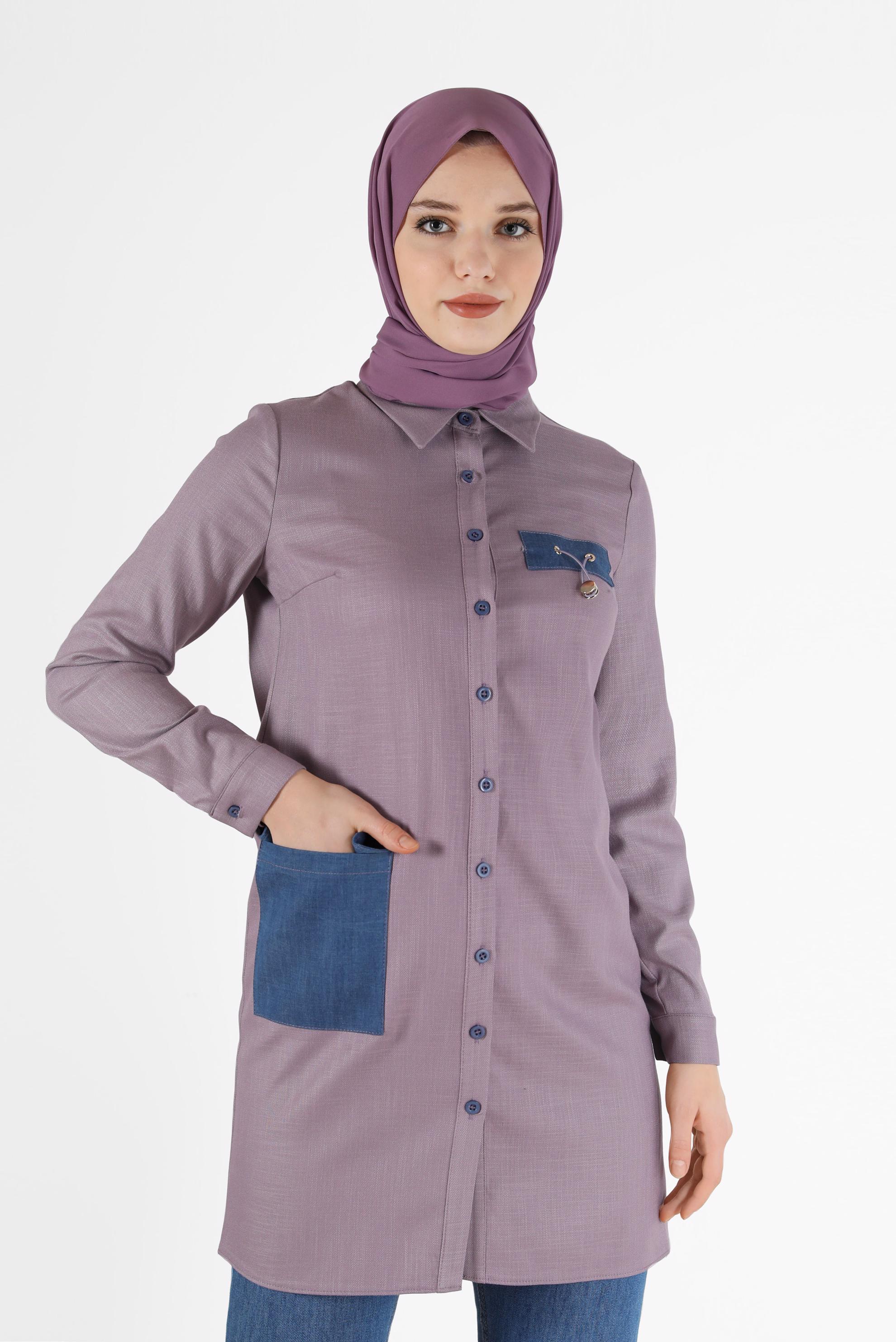Tesettür giyim MOR CEP DETAYLI TUNİK 42292 
