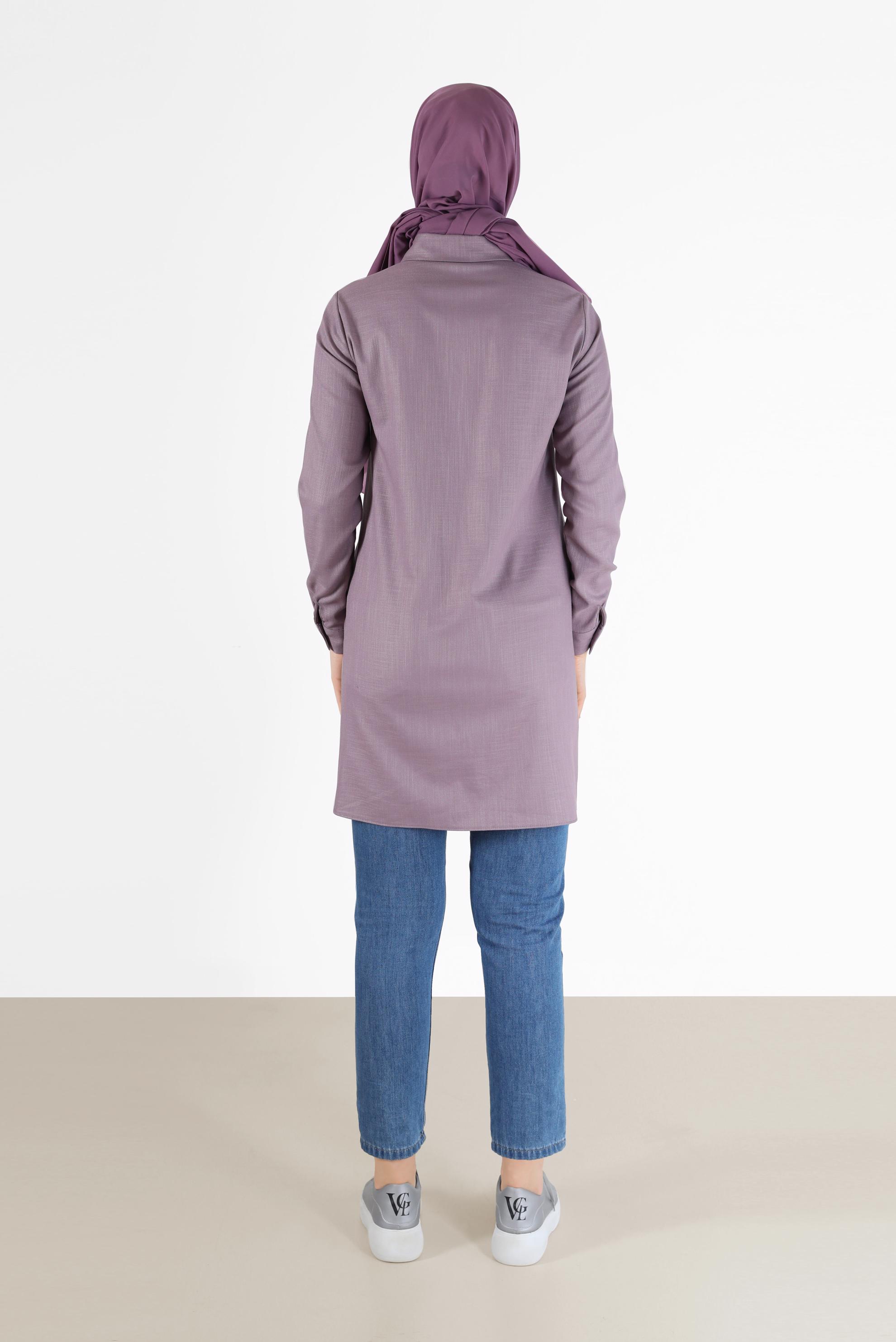 Tesettür giyim MOR CEP DETAYLI TUNİK 42292 