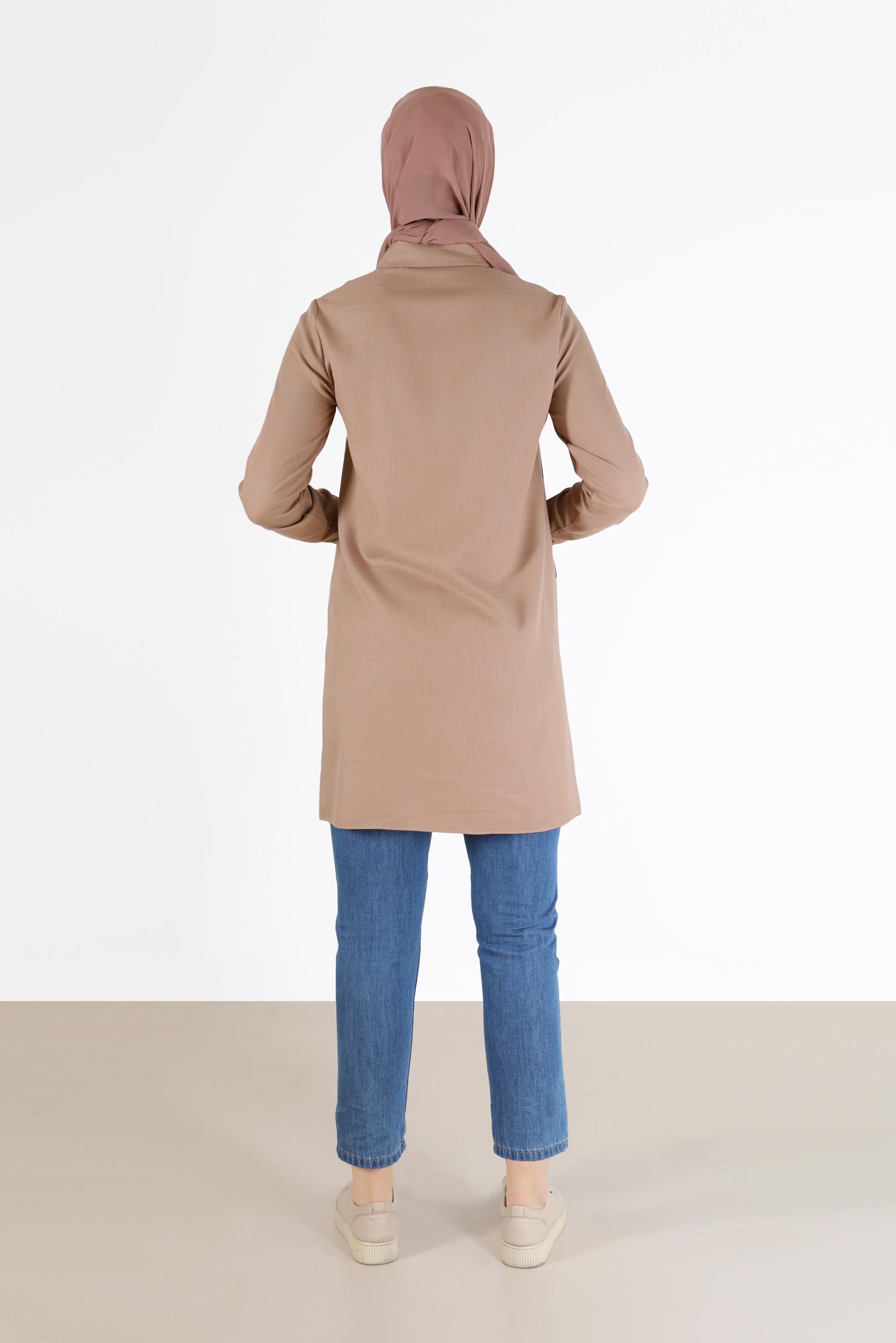 Tesettür giyim KAHVE CEP DETAYLI TUNİK 42292 