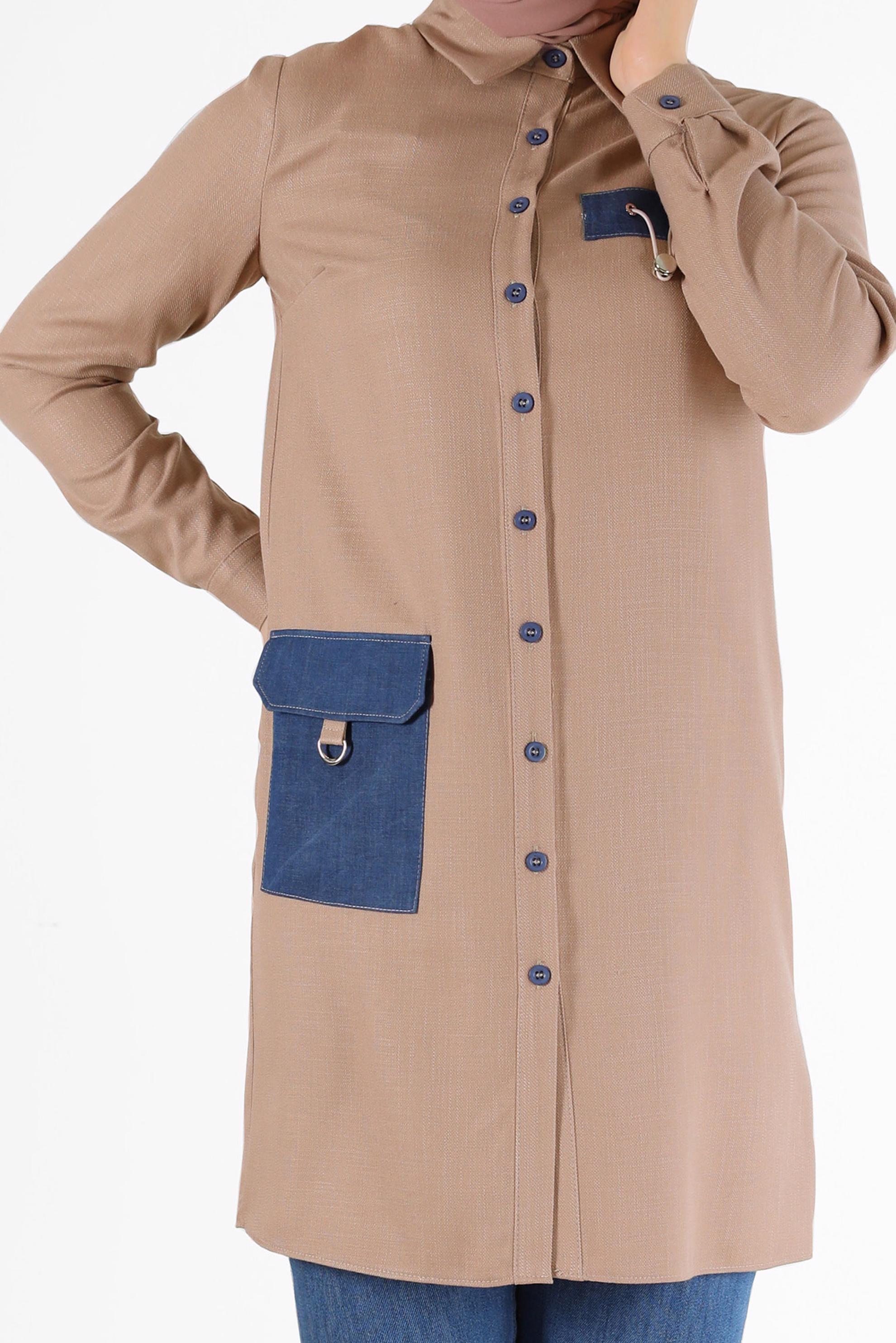 Tesettür giyim KAHVE CEP DETAYLI TUNİK 42292 