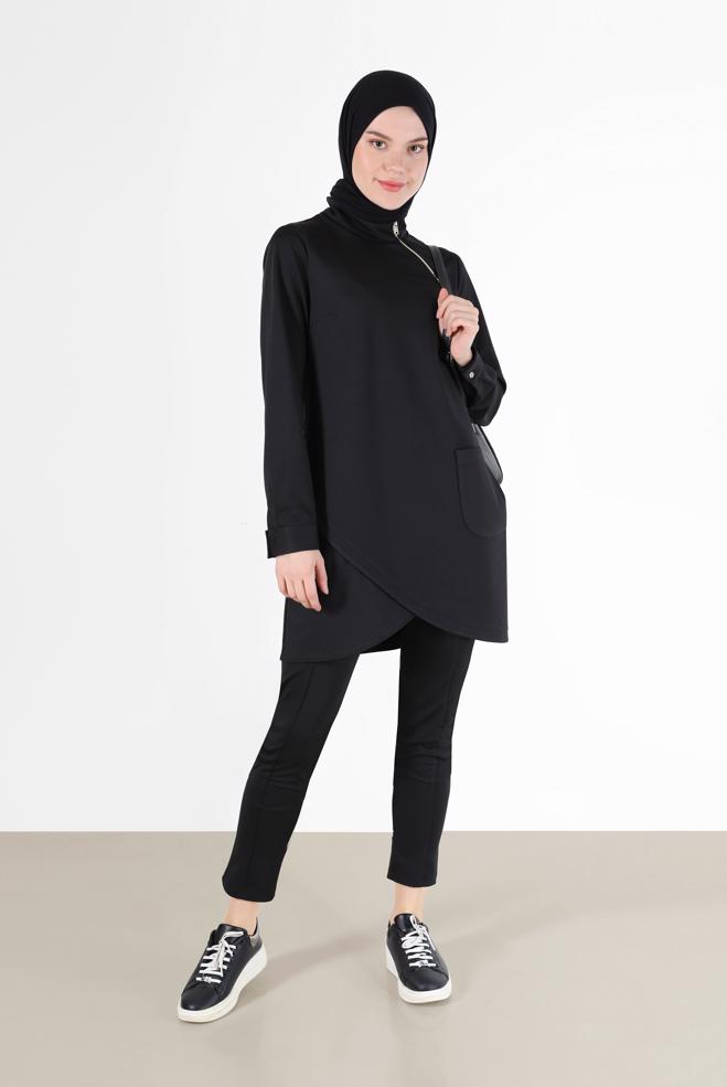 Tesettür giyim  FERMUAR DETAYLI ASİMETRİK KESİM TUNİK 42294  - ALVİNA