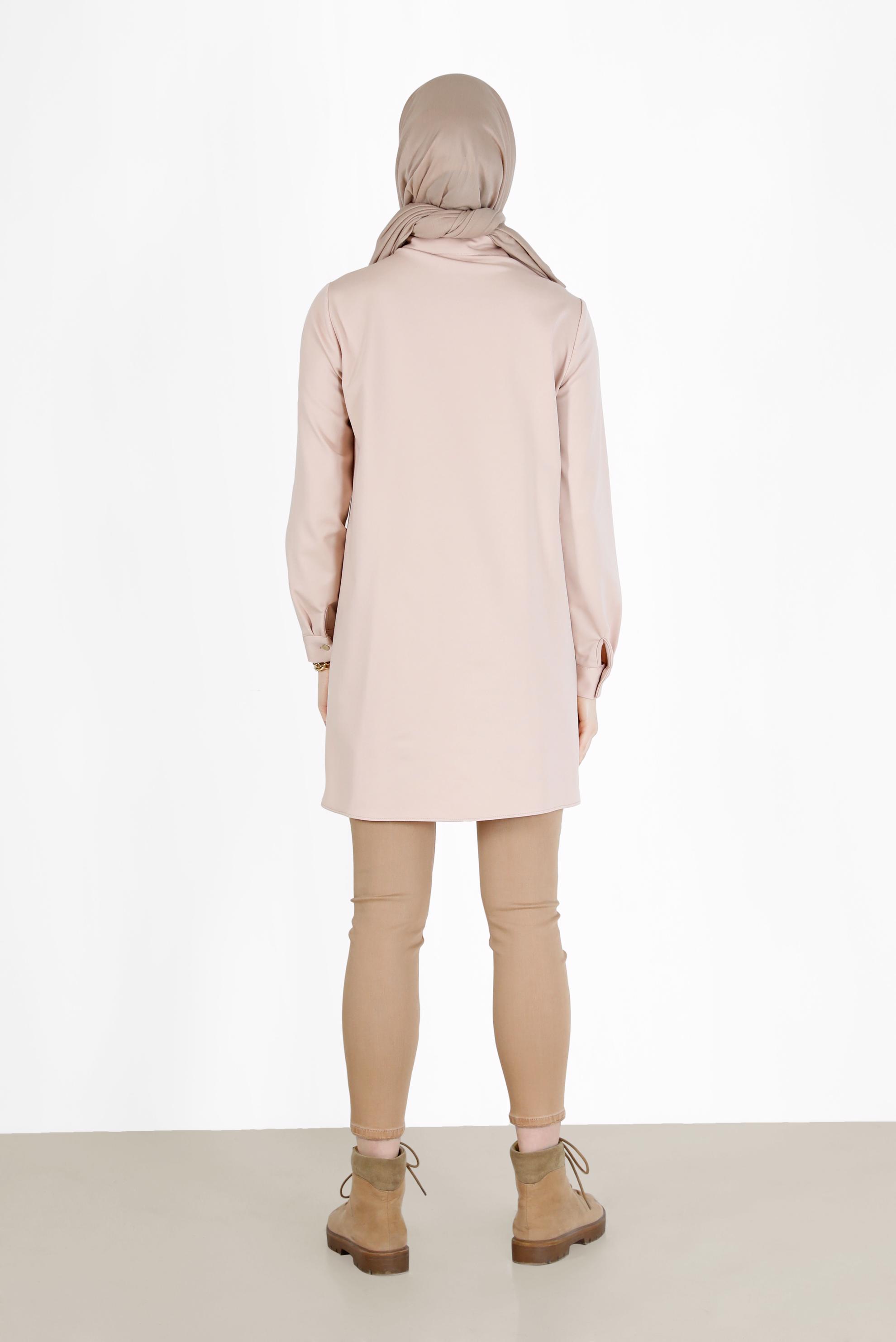 Hijab clothing BEIGE ZIPPER DETAIL ASYMMETRIC CUT TUNIC 42294 