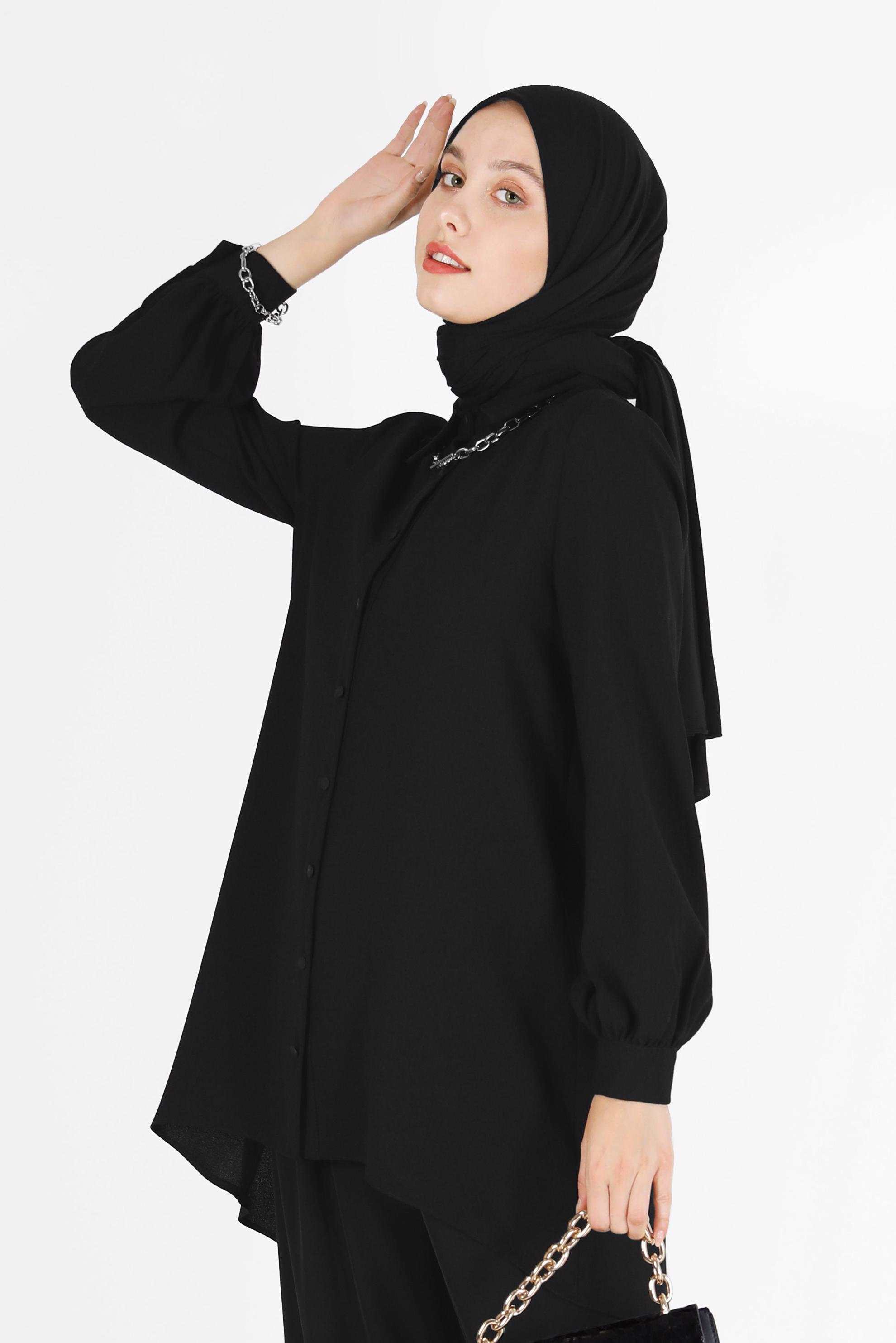 Tesettür giyim SİYAH BASIC KREP TUNİK 42295 
