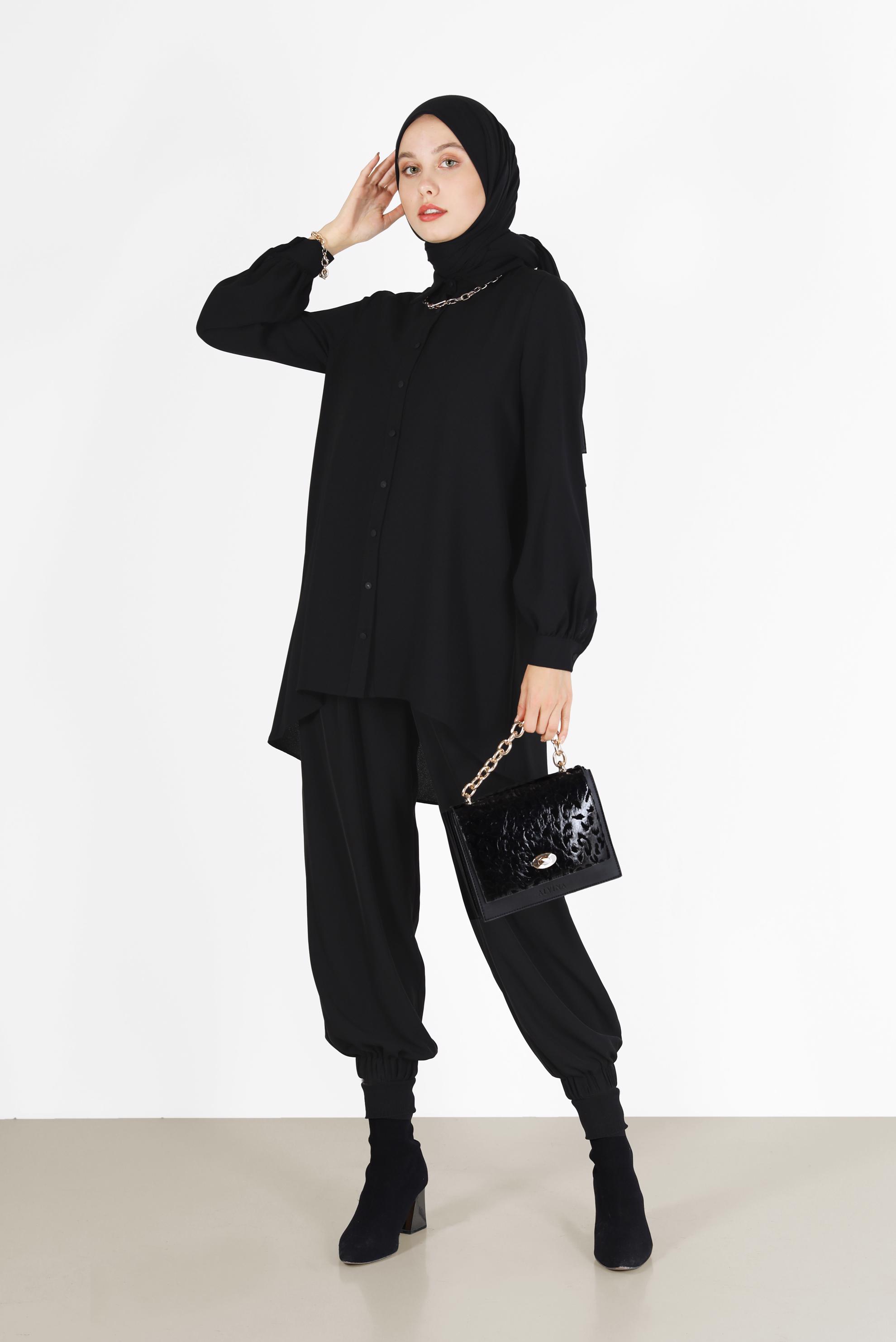 Tesettür giyim SİYAH BASIC KREP TUNİK 42295 