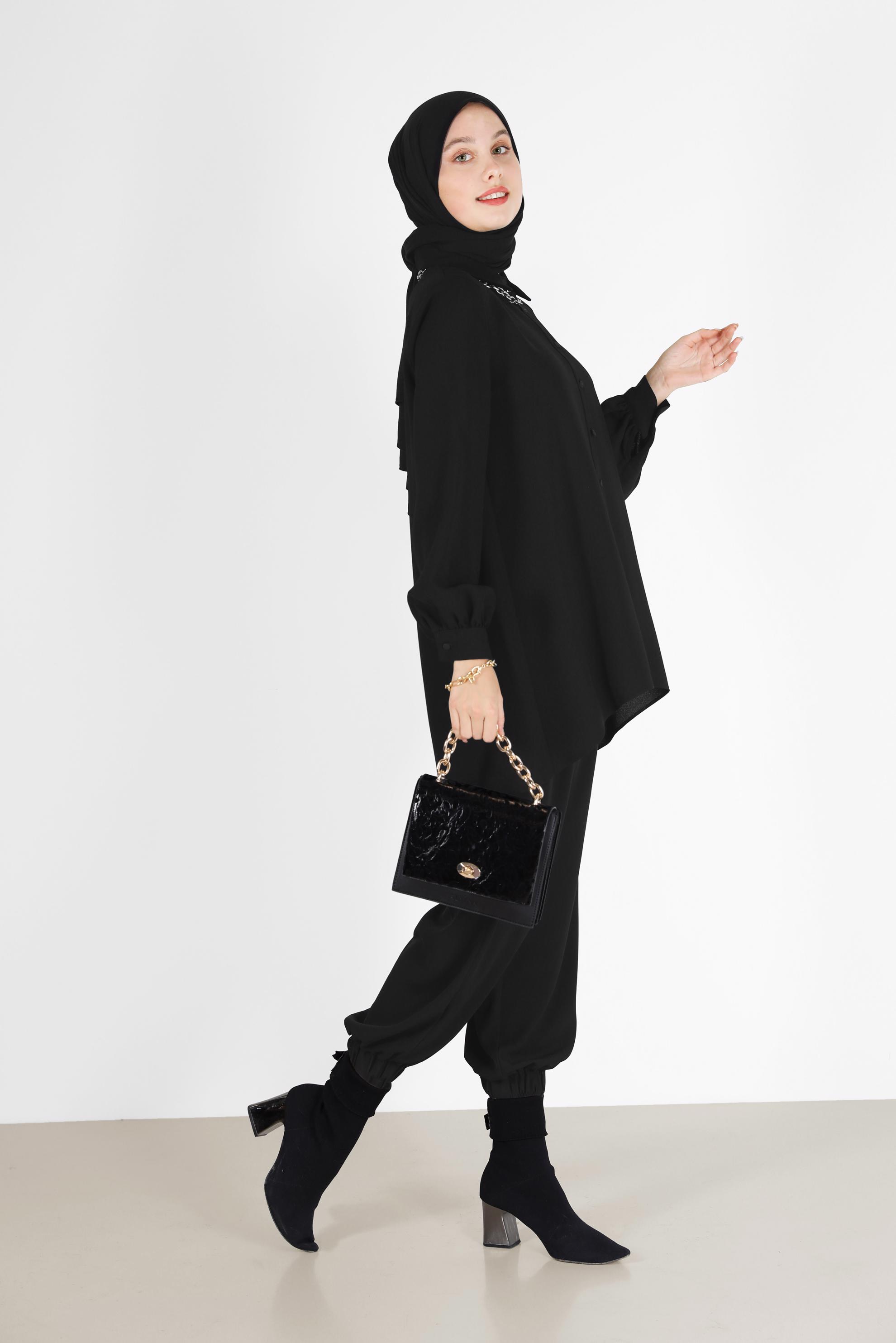 Tesettür giyim SİYAH BASIC KREP TUNİK 42295 